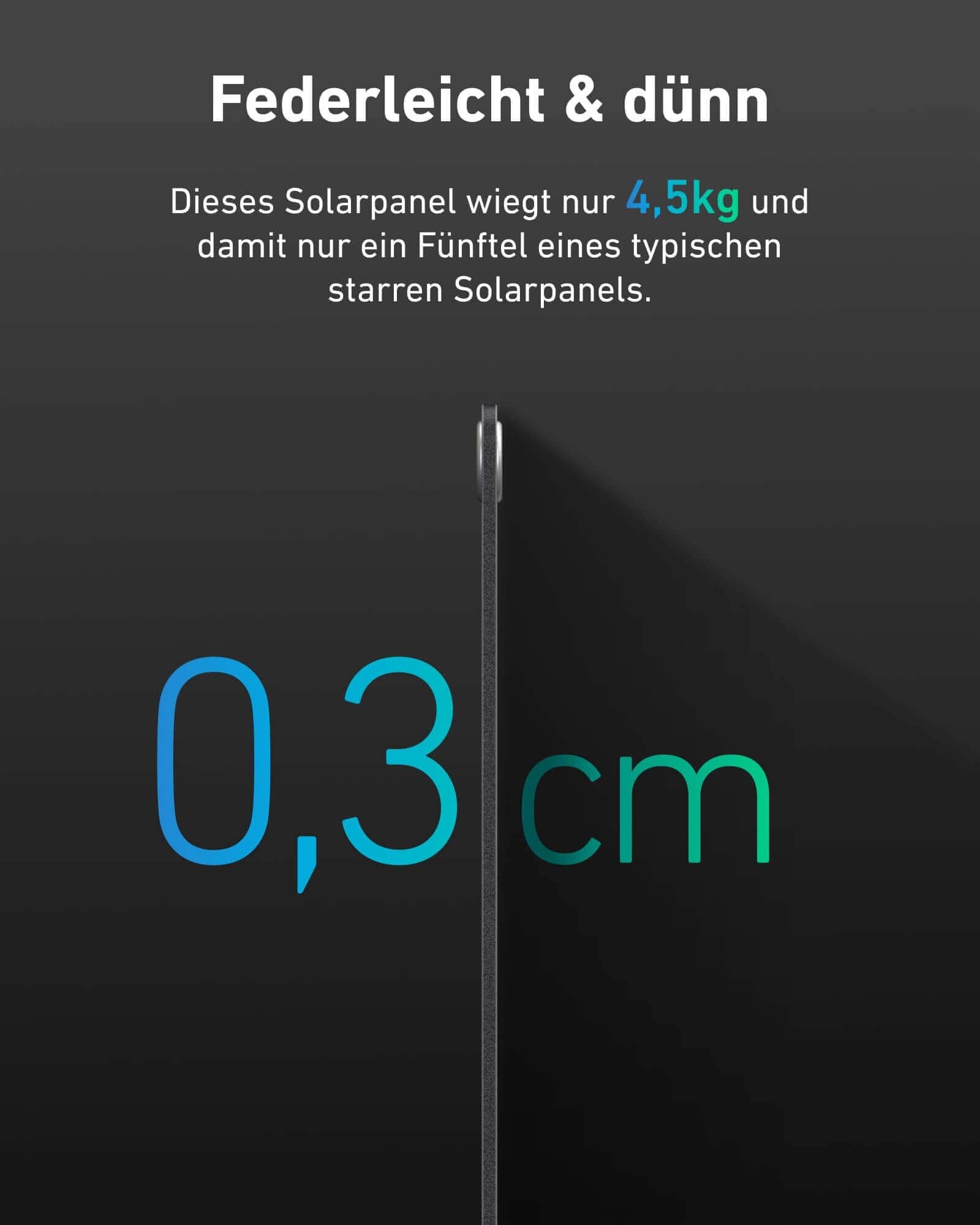 Federleichtes Solarpanel mit einer Dicke von nur 0,3 cm, ideal für flexible Anwendungen.
