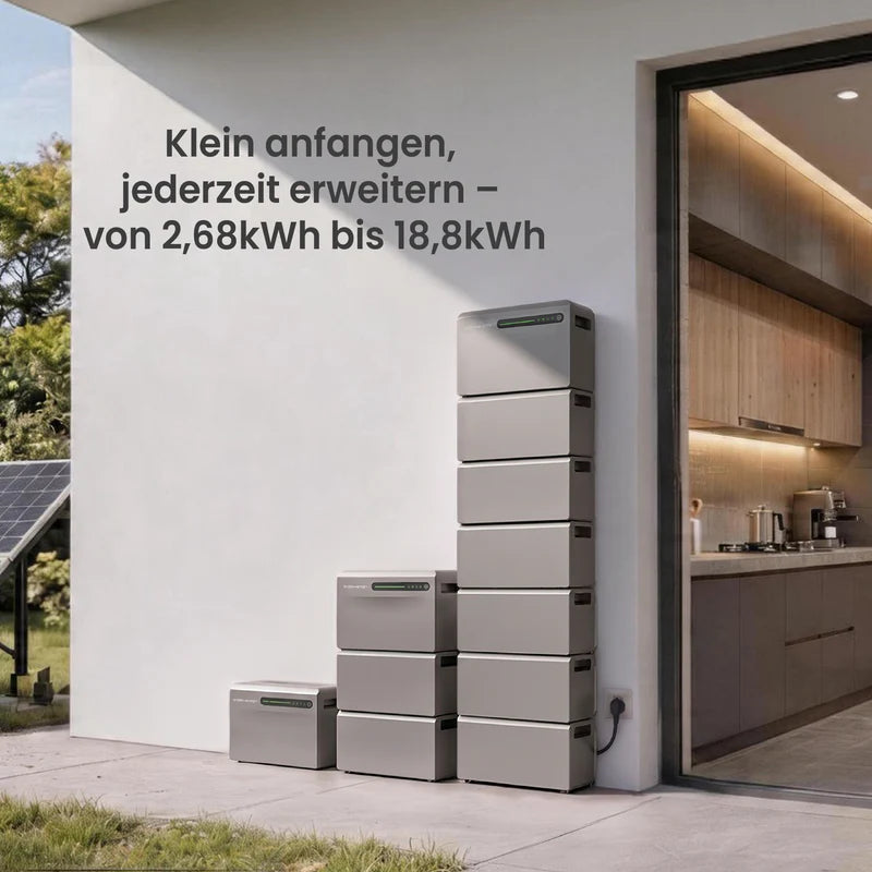 Sigenergy SigenMate 2700 Ultra Speicher mit erweiterbaren Speichermöglichkeiten von 2,68kWh bis 18,8kWh.