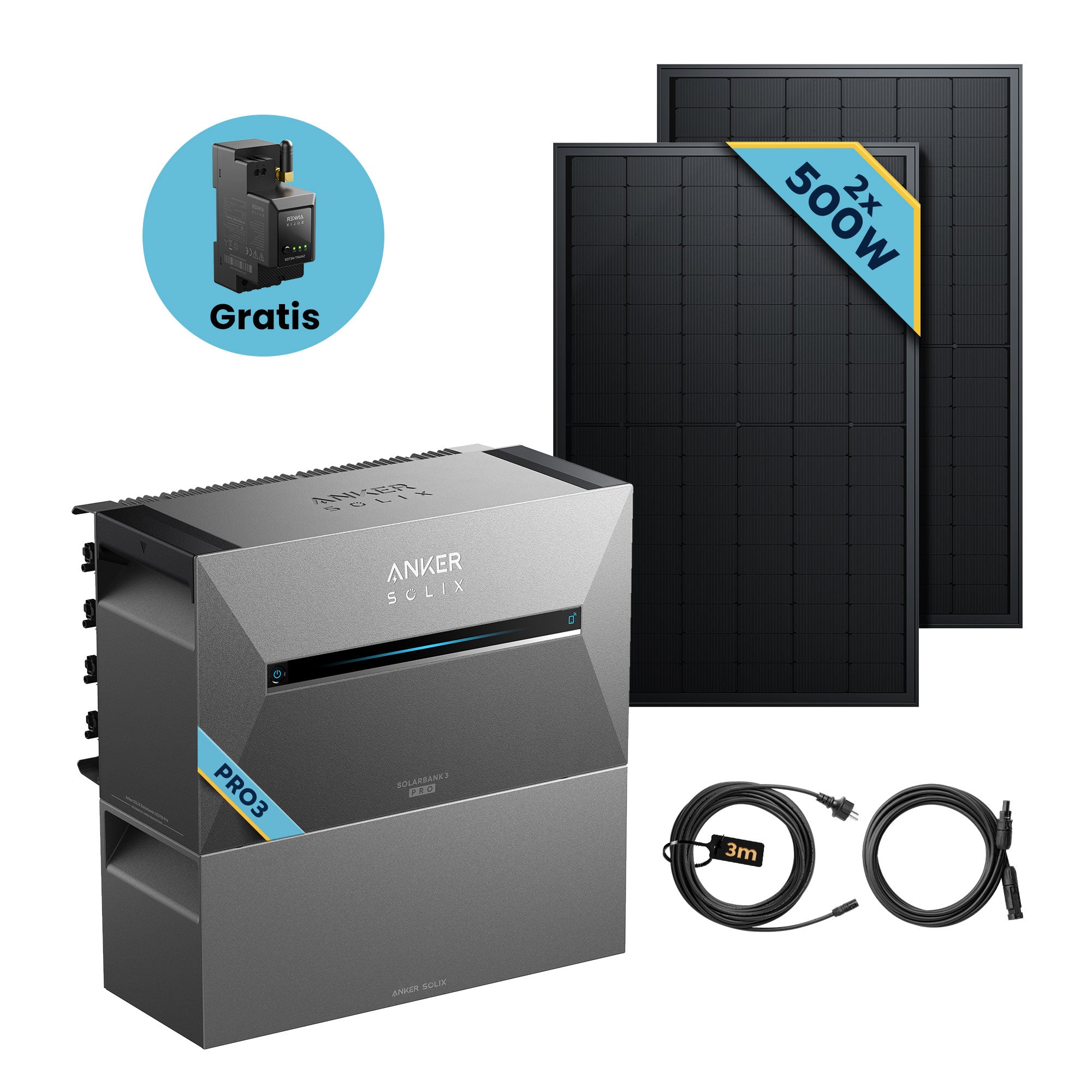 Anker SOLIX Solarbank 3 E2700 Pro Balkonkraftwerk speicher mit 500Wp Solarmodul und MC4 Solarkabel Set
