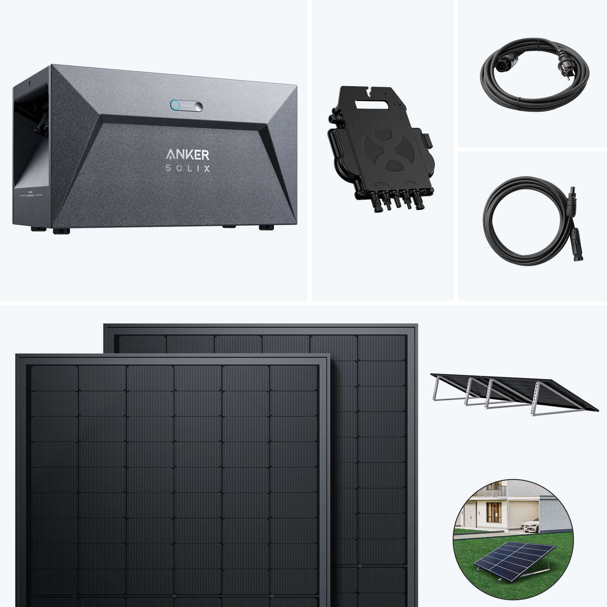 SolarMars Balkonkraftwerk mit Speicher Anker SOLIX Solarbank E1600 800W EZ1 Komplettset mit Solarspeicher und Zubehör