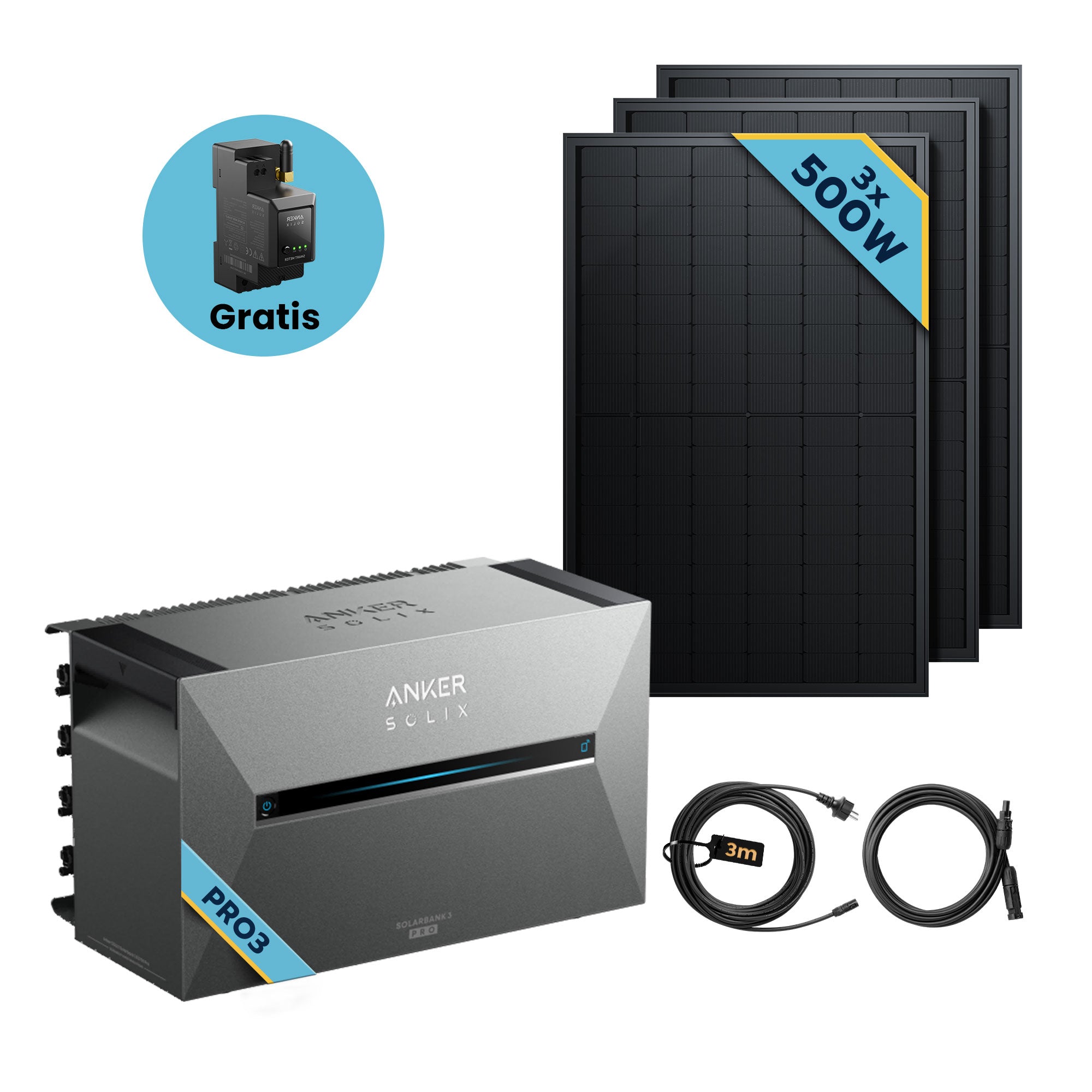 Anker SOLIX Solarbank 3 E2700 Pro Balkonkraftwerk speicher mit 500Wp Solarmodul und MC4 Solarkabel Set