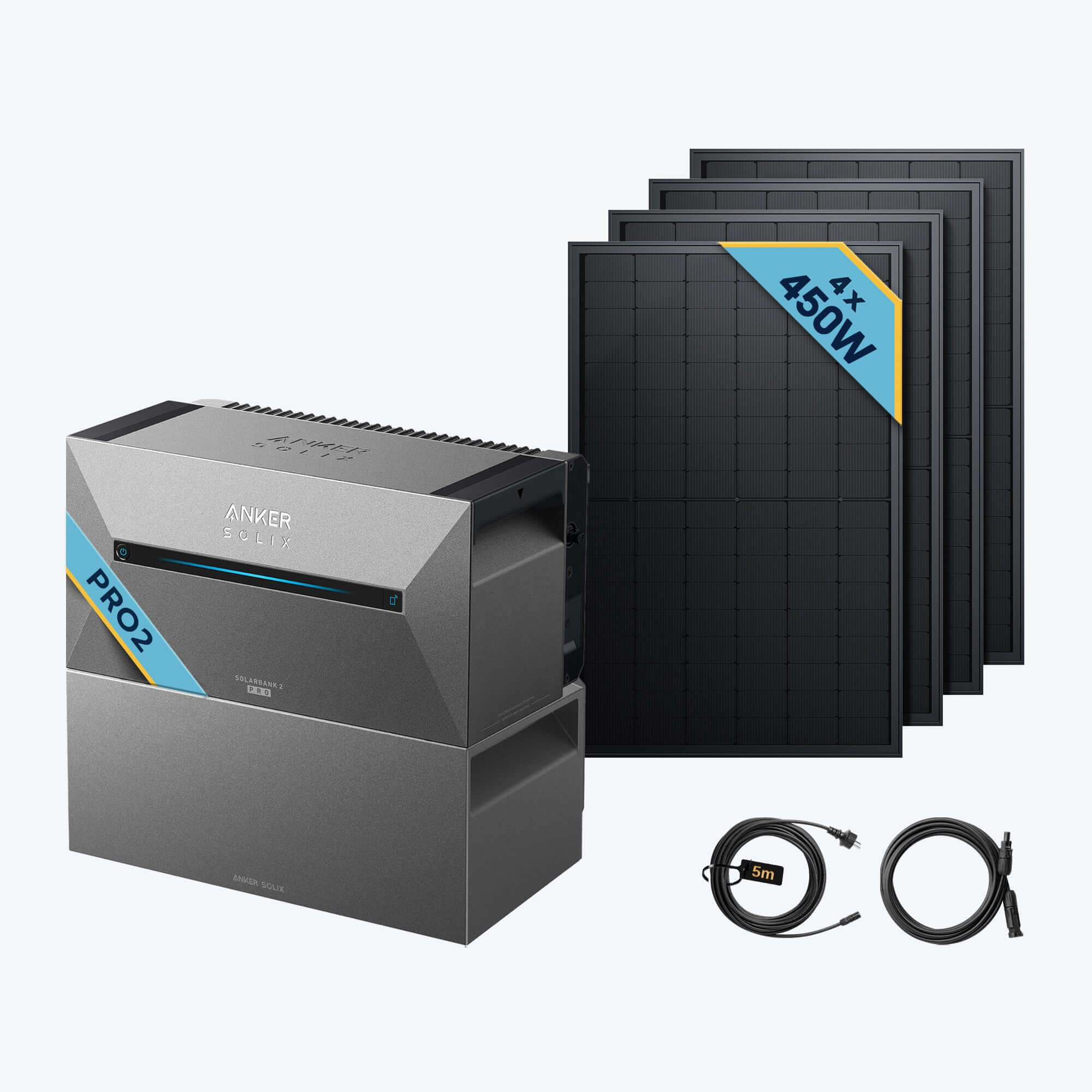 Anker SOLIX Solarbank 2 E1600 Pro Balkonkraftwerk speicher mit 450Wp Solarmodul Basic-Set mit 4 Solarpanels.