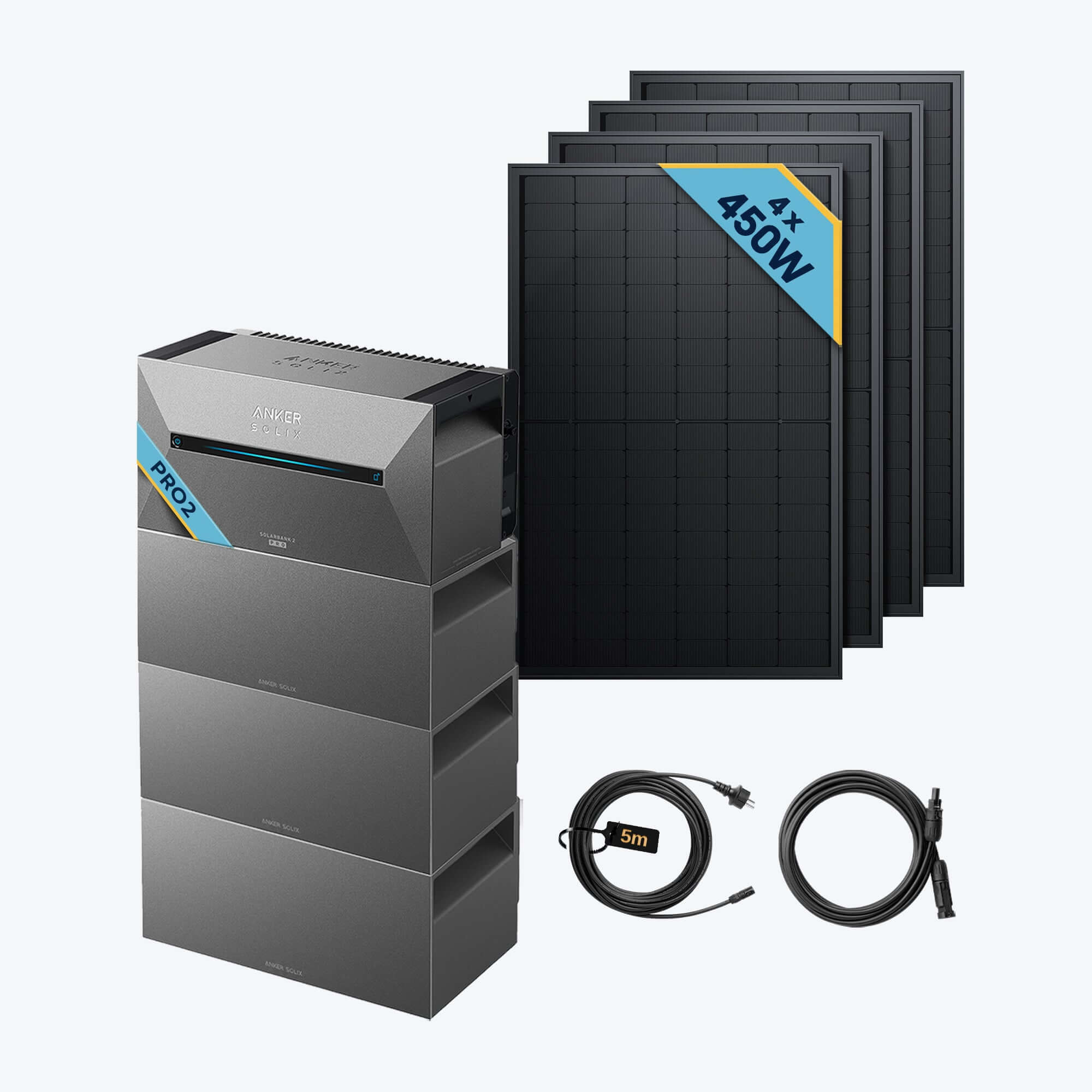 Anker SOLIX Solarbank 2 E1600 Pro Balkonkraftwerk speicher mit 450Wp Solarmodul Basic-Set mit Solarpanels und Zubehör