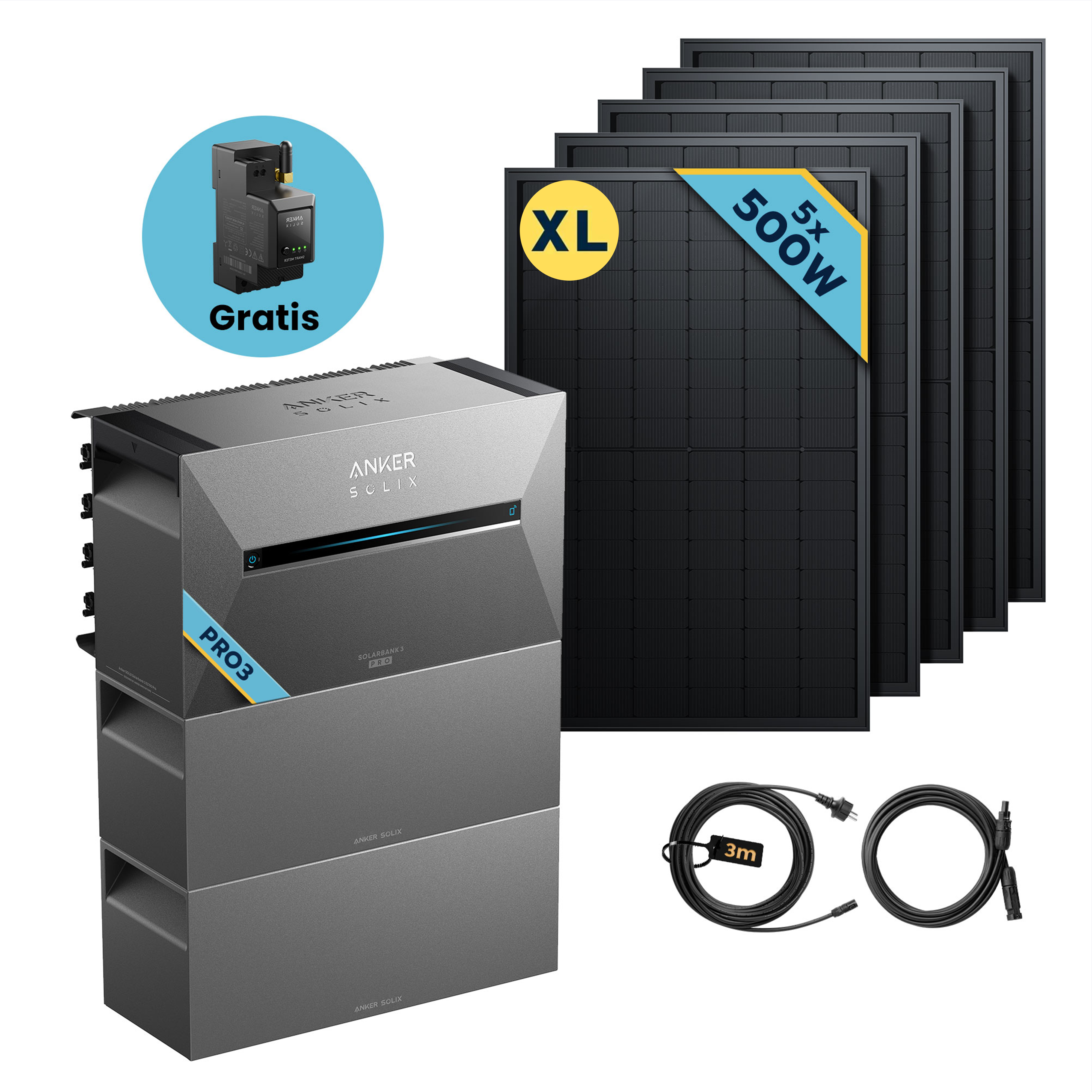 Anker SOLIX Solarbank 3 E2700 Pro Balkonkraftwerk speicher mit 500Wp Solarmodul und MC4 Solarkabel Set