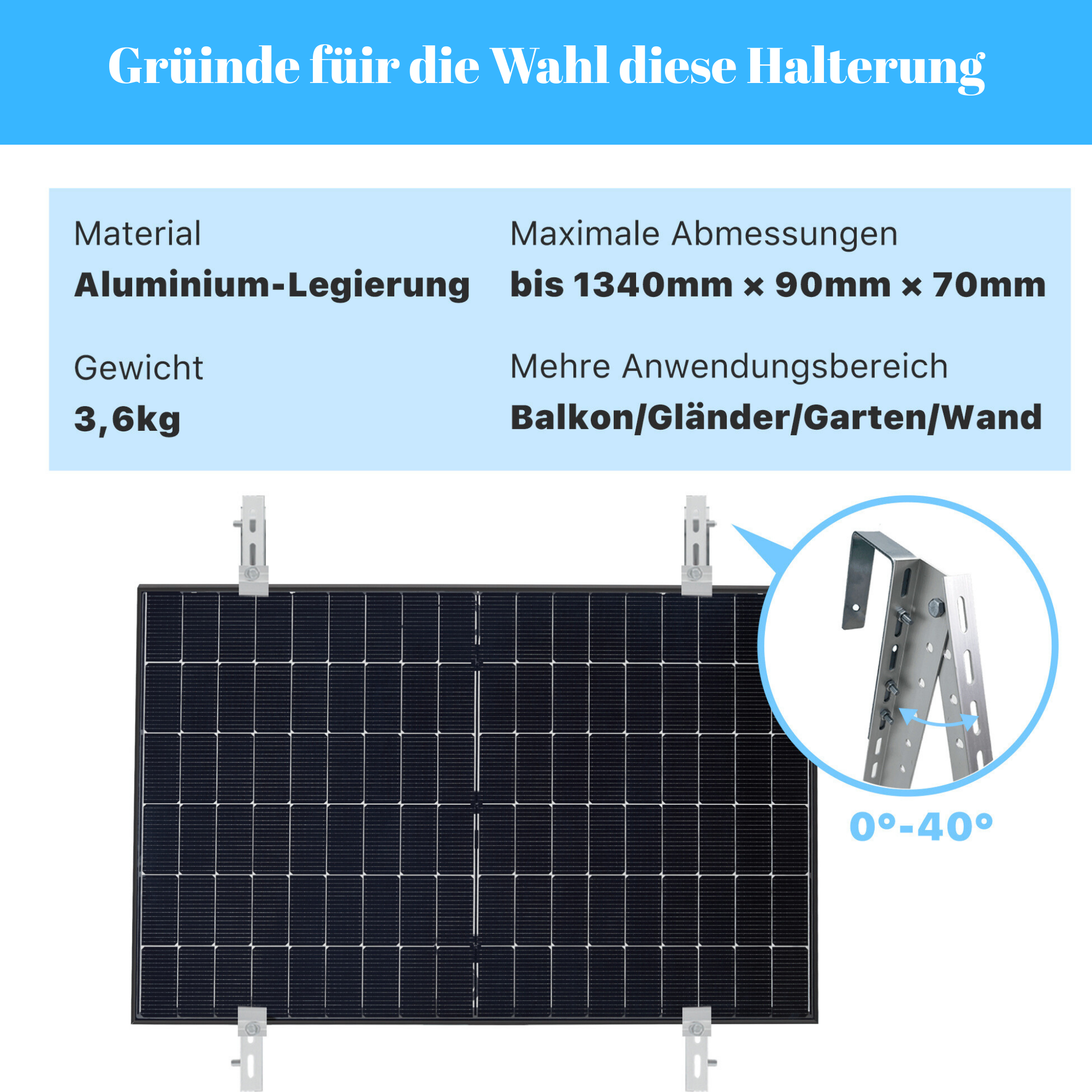Neu Solarmodul Balkon Halterung für den Flachdach, Garten und Wand, Solarpanel Halterung, 0%MwSt