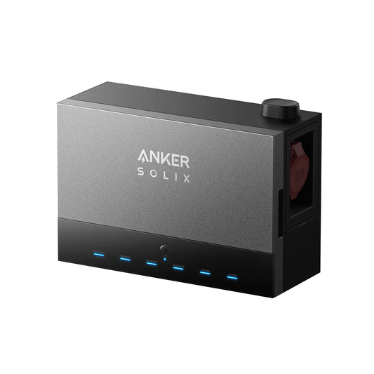 Anker Solix Power Dock solar power system with LED indicators and dual outputs.