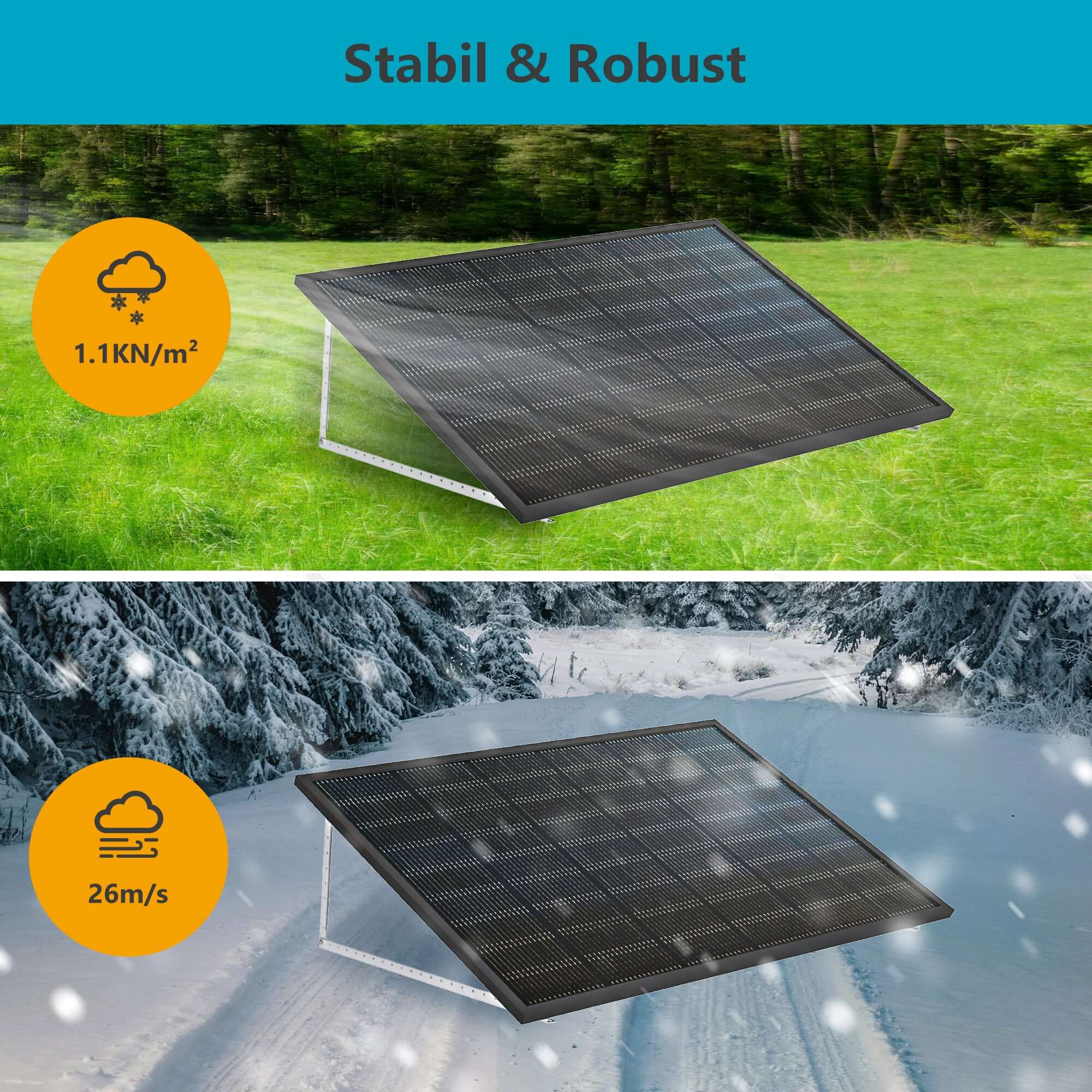 Solarmodul Halterung für Garten/Flachdach/Fassade made in Germany, Solarpanel Halterung, Balkonkraftwerk Halterung für 2 Solarmodule,0% MwSt.