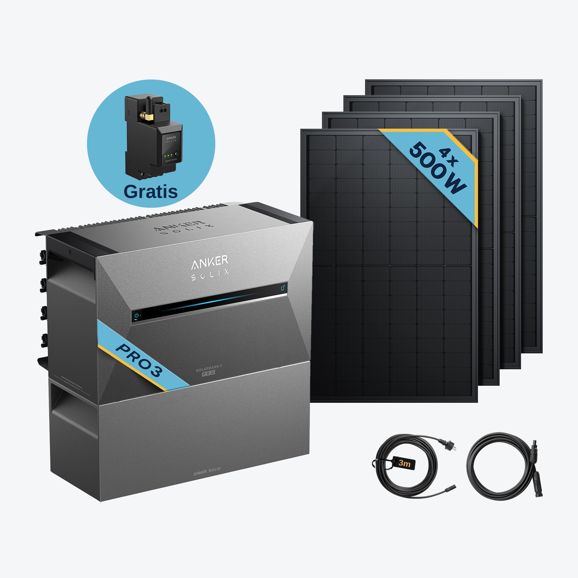 Anker SOLIX Solarbank 3 E2700 Pro Balkonkraftwerk speicher mit 500Wp Solarmodul und MC4 Solarkabel Set