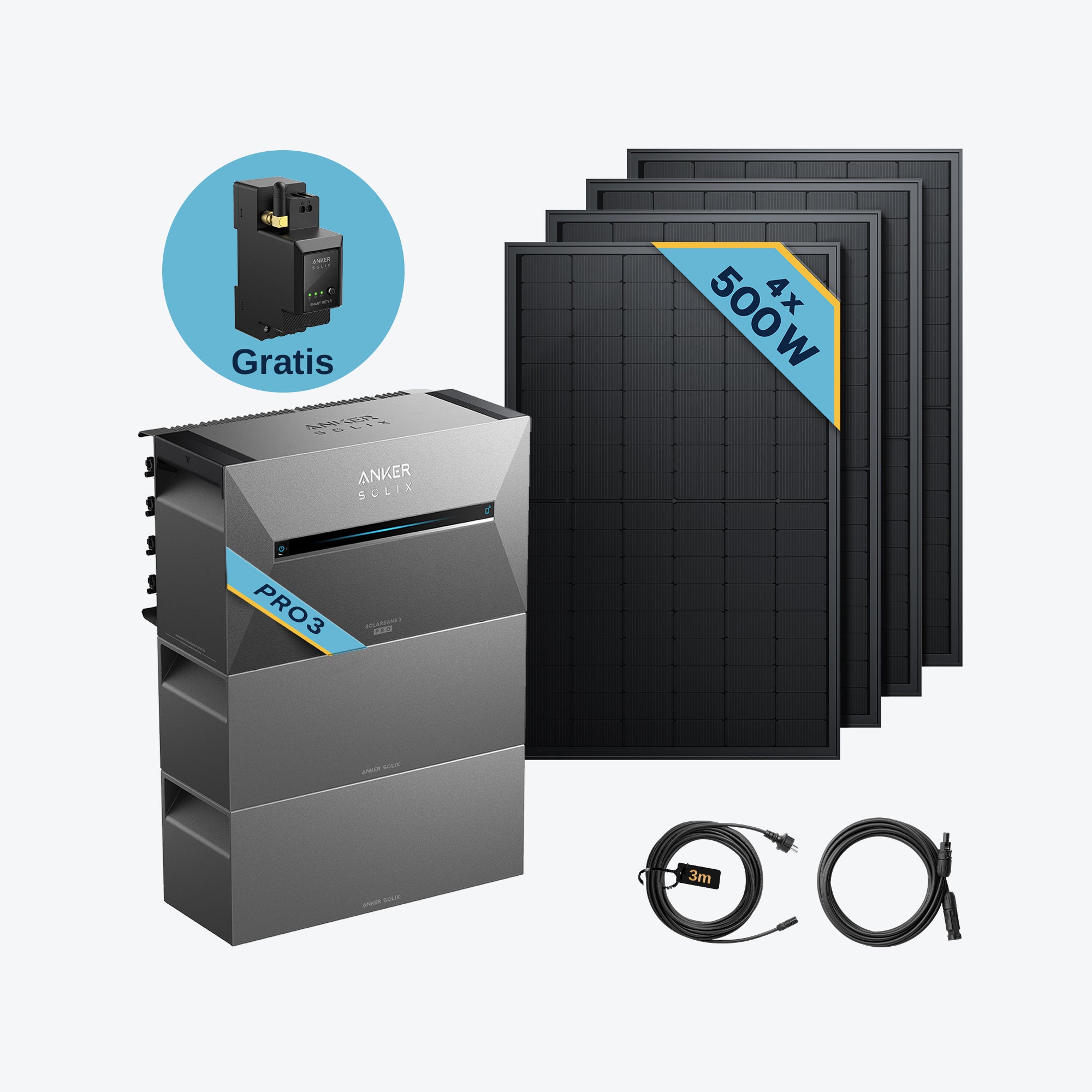 Anker SOLIX Solarbank 3 E2700 Pro Balkonkraftwerk speicher mit 500Wp Solarmodul und MC4 Solarkabel Set