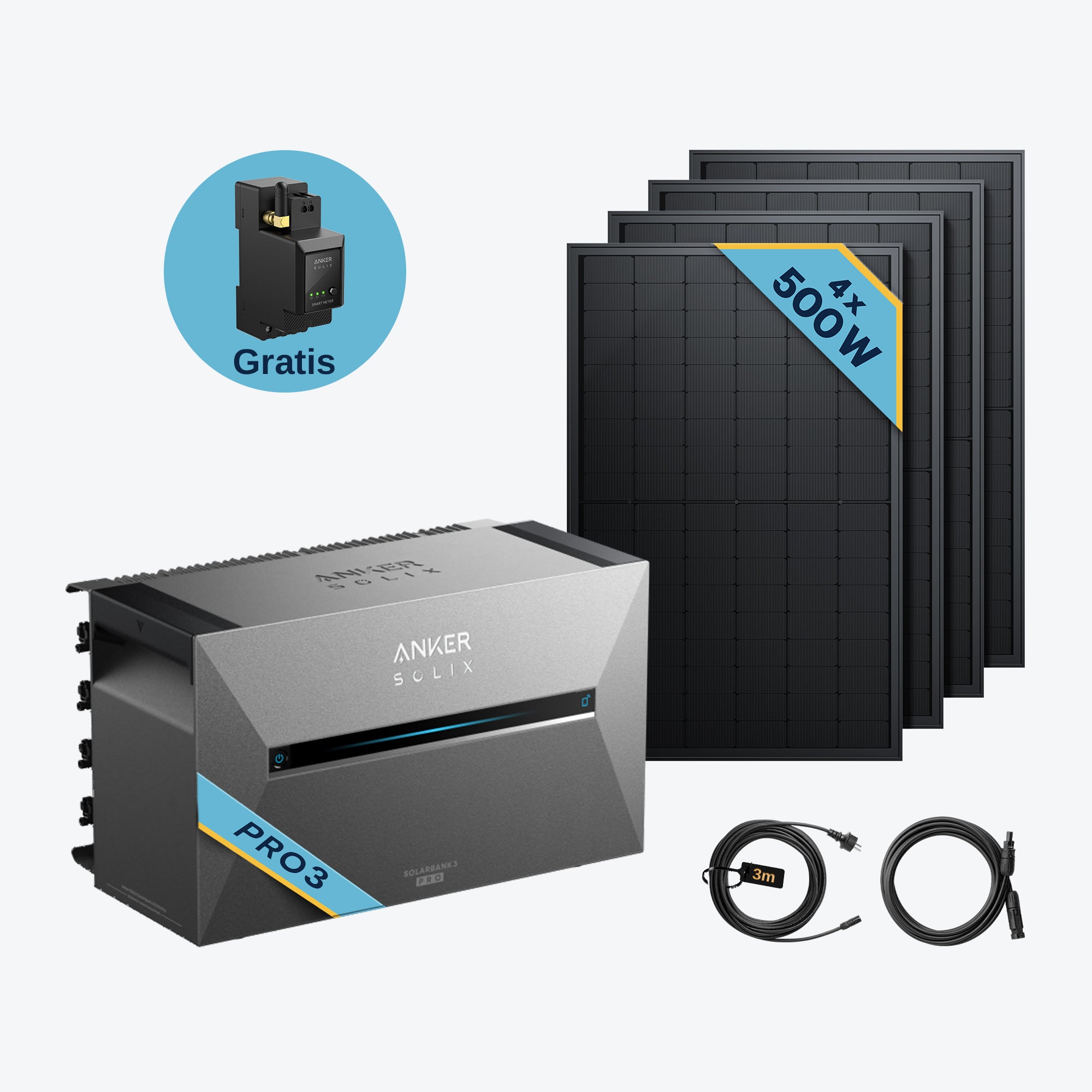 Anker SOLIX Solarbank 3 E2700 Pro Balkonkraftwerk speicher mit 500Wp Solarmodul und MC4 Solarkabel Set