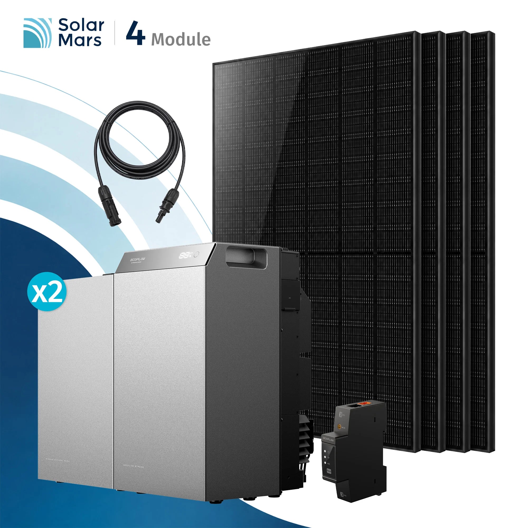 EcoFlow STREAM 5000 Balkonkraftwerk Speicher mit 500W Solarmodul Set und Zubehör in elegantem Design.