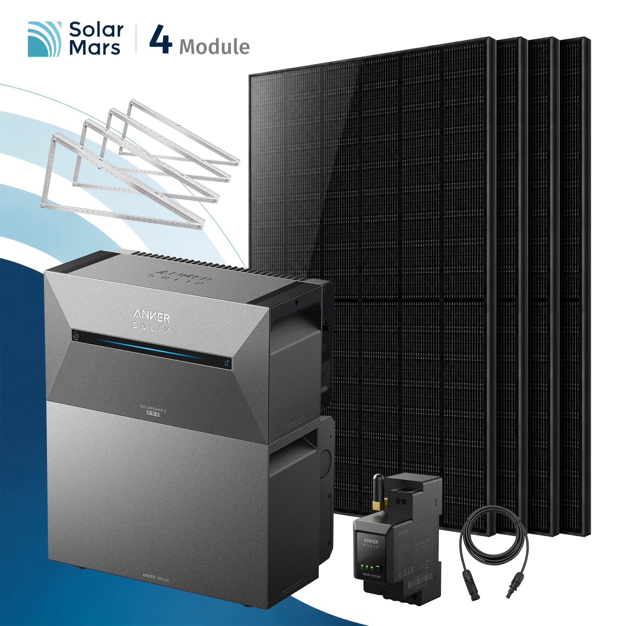 Balkonkraftwerk 2000 Watt mit Speicher Anker SOLIX Solarbank 2 E1600 Pro Komplettsystem Flachdach Halterung mit BP5000x1 Erweiterungsakku Set
