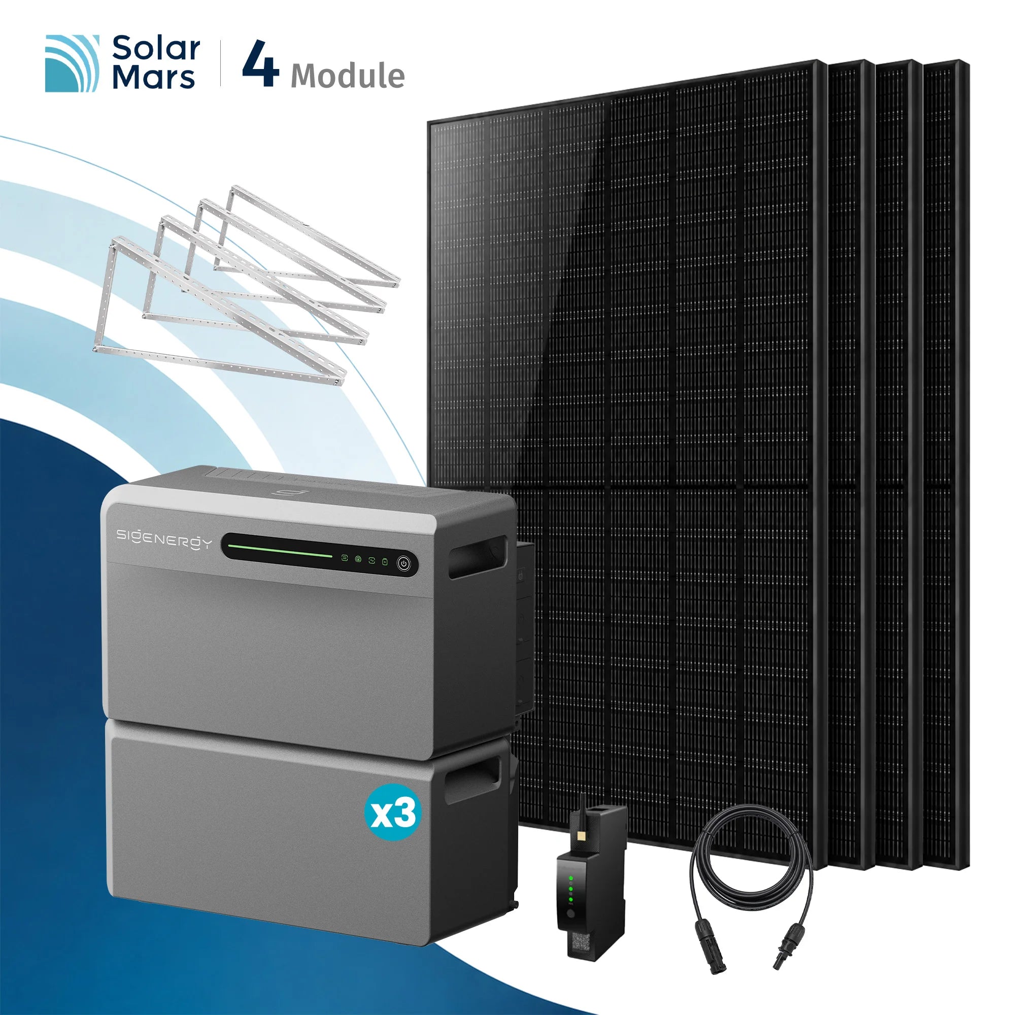 Sigenergy SigenMate 2700 Ultra Balkonkraftwerk Speicher mit 500W Solarmodul Set, inklusive drei Speichermodulen und Solarmodulen.