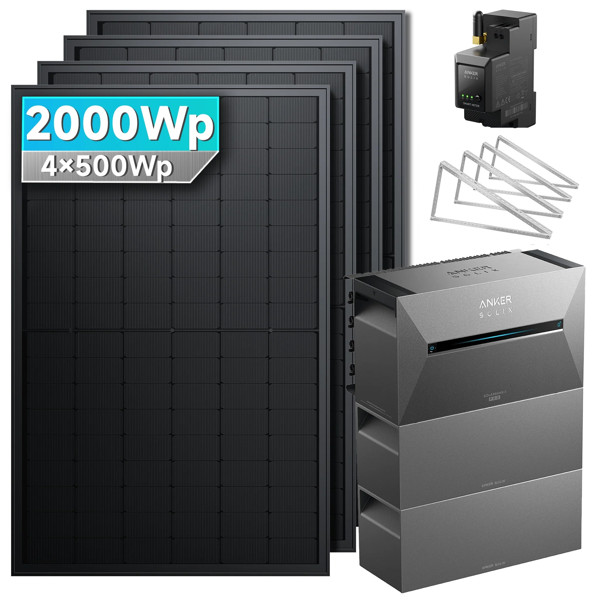 Anker SOLIX Solarbank 3 E2700 Pro Balkonkraftwerk Speicher mit 500Wp Solarmodul und MC4 Solarkabel Set