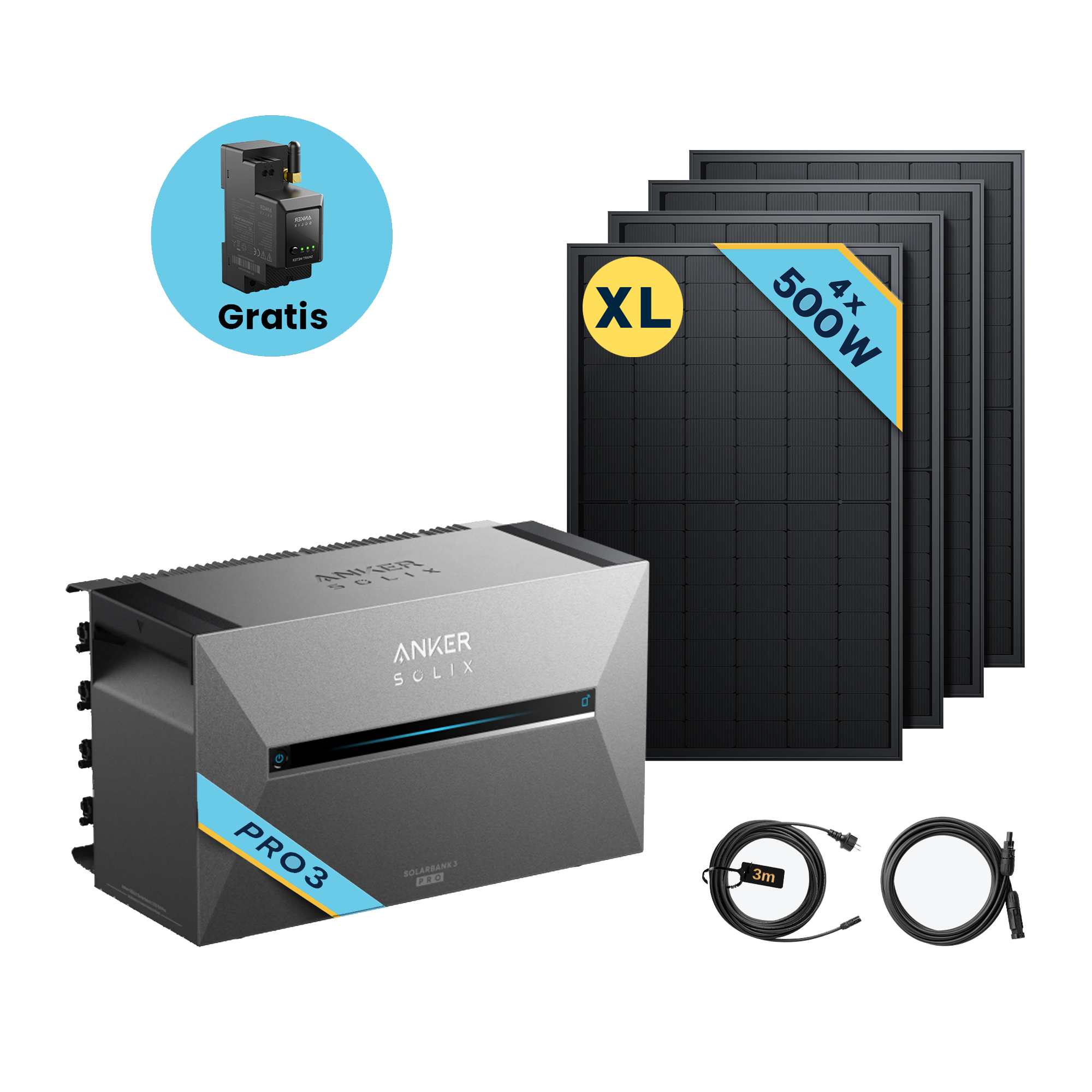 Anker SOLIX Solarbank 3 E2700 Pro Balkonkraftwerk speicher mit 500Wp Solarmodul und MC4 Solarkabel Set