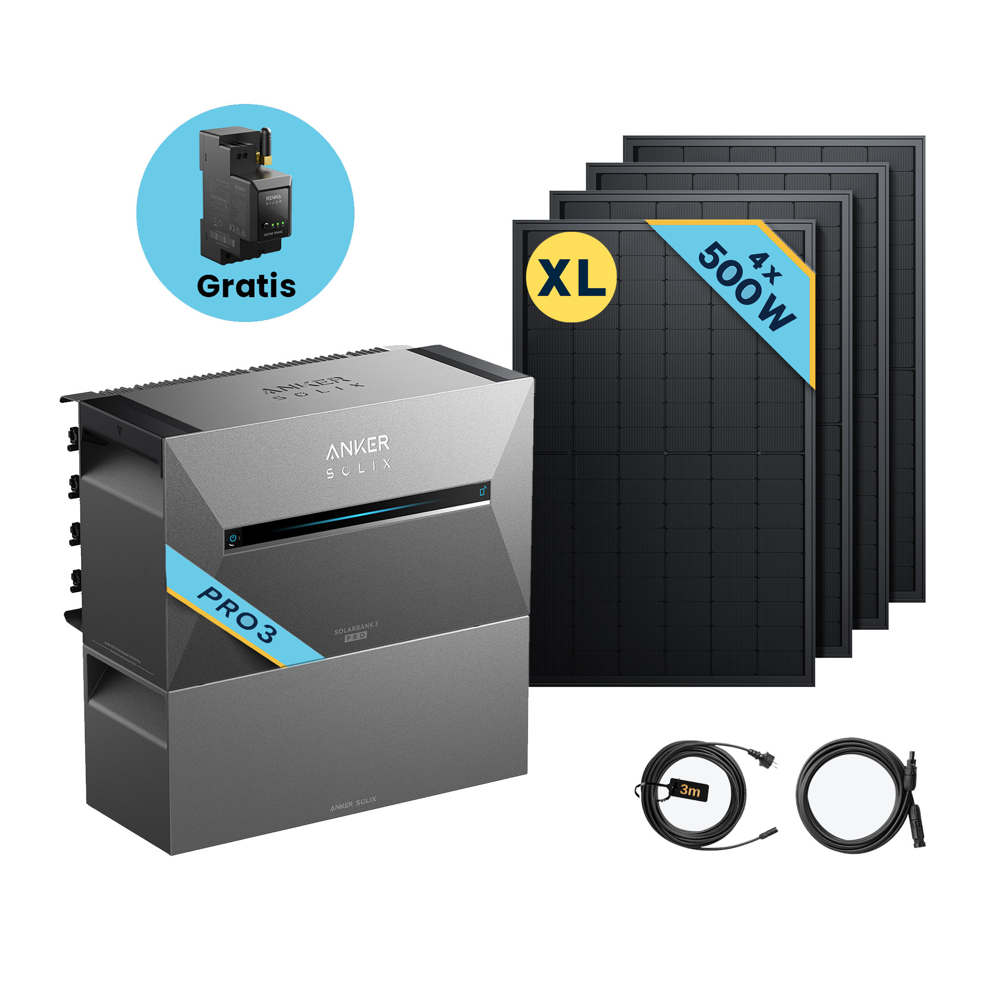 Anker SOLIX Solarbank 3 E2700 Pro Balkonkraftwerk speicher mit 500Wp Solarmodul und MC4 Solarkabel Set