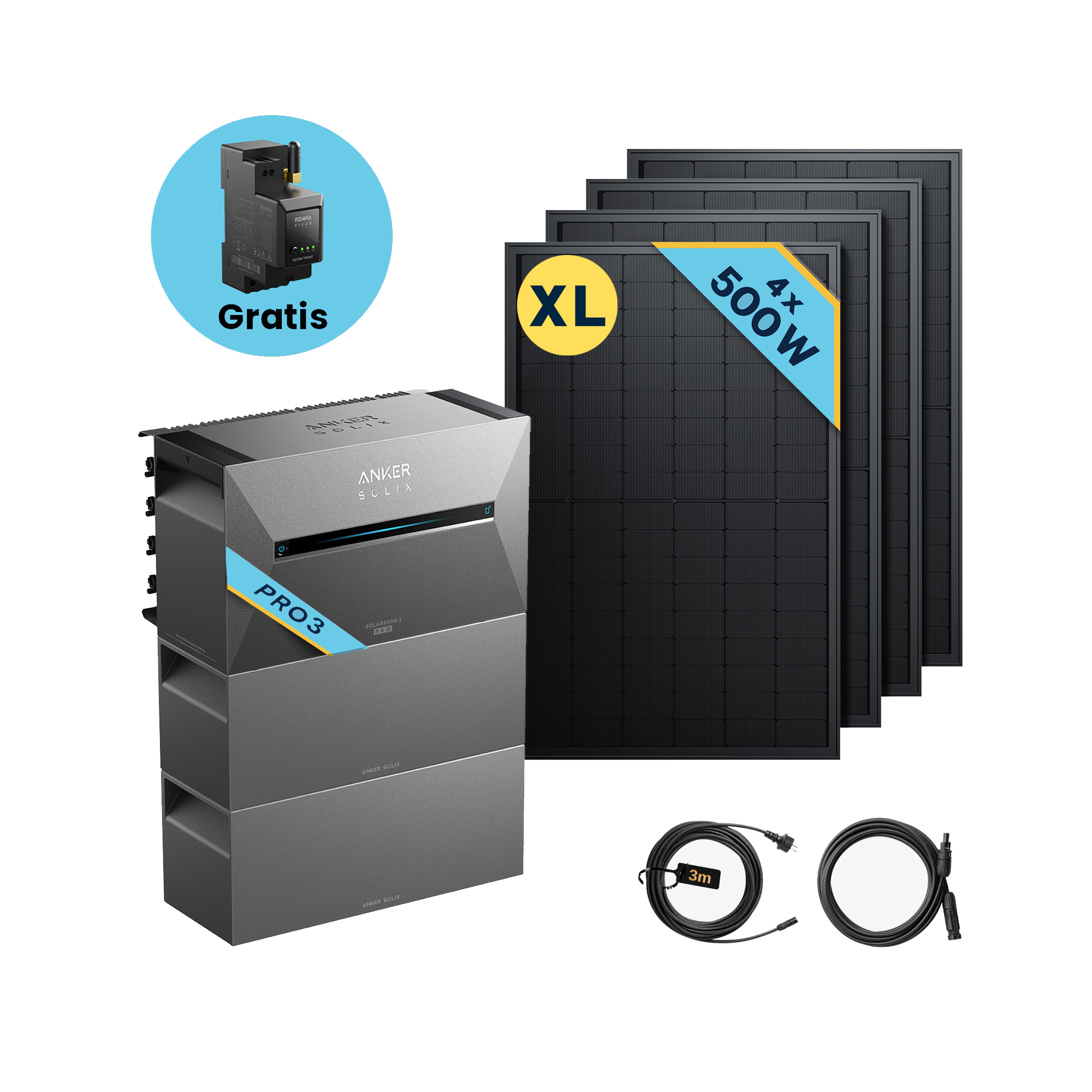 Anker SOLIX Solarbank 3 E2700 Pro Balkonkraftwerk speicher mit 500Wp Solarmodul und MC4 Solarkabel Set