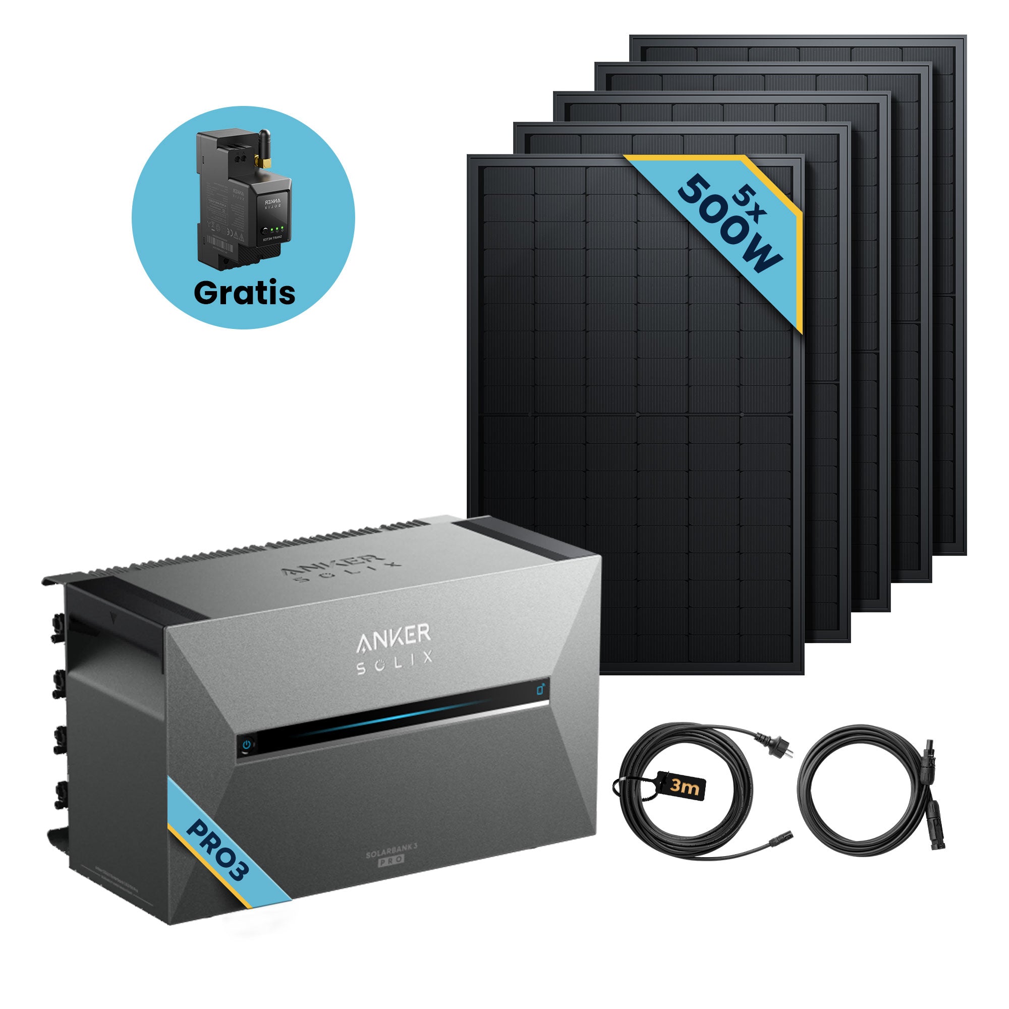 Anker SOLIX Solarbank 3 E2700 Pro Balkonkraftwerk speicher mit 500Wp Solarmodul und MC4 Solarkabel Set