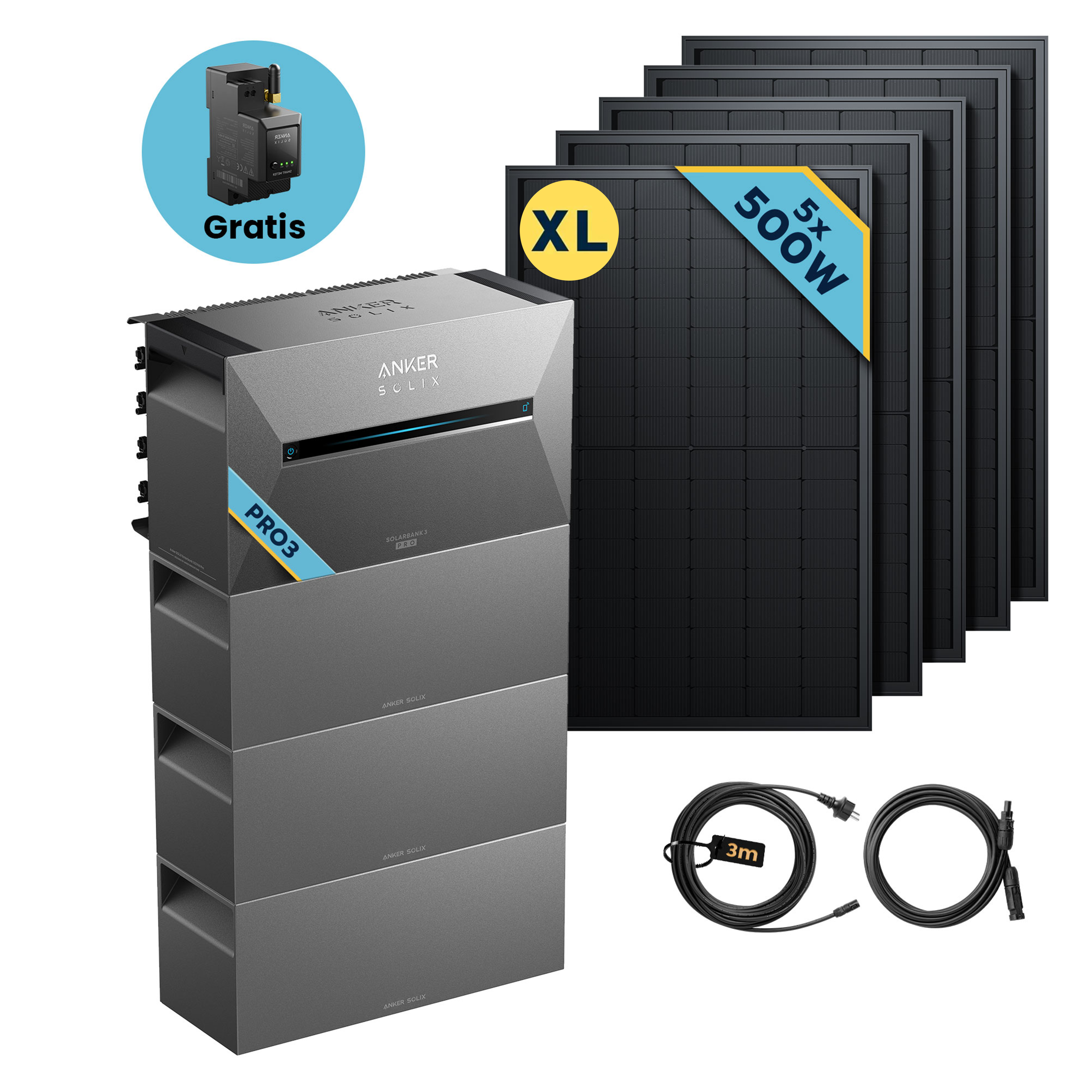 Anker SOLIX Solarbank 3 E2700 Pro Balkonkraftwerk speicher mit 500Wp Solarmodul und MC4 Solarkabel Set