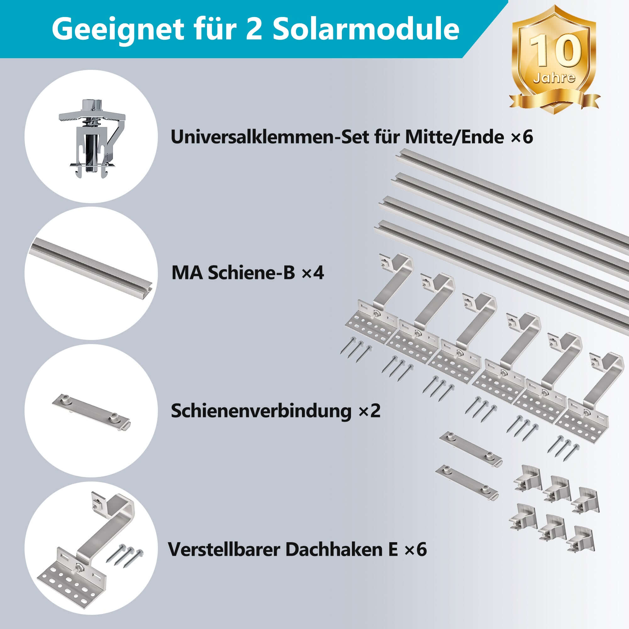 Solarmodul Halterung für den Ziegeldach,für 2 Solarmodule ,0% MwSt. - Teileübersicht für Installation