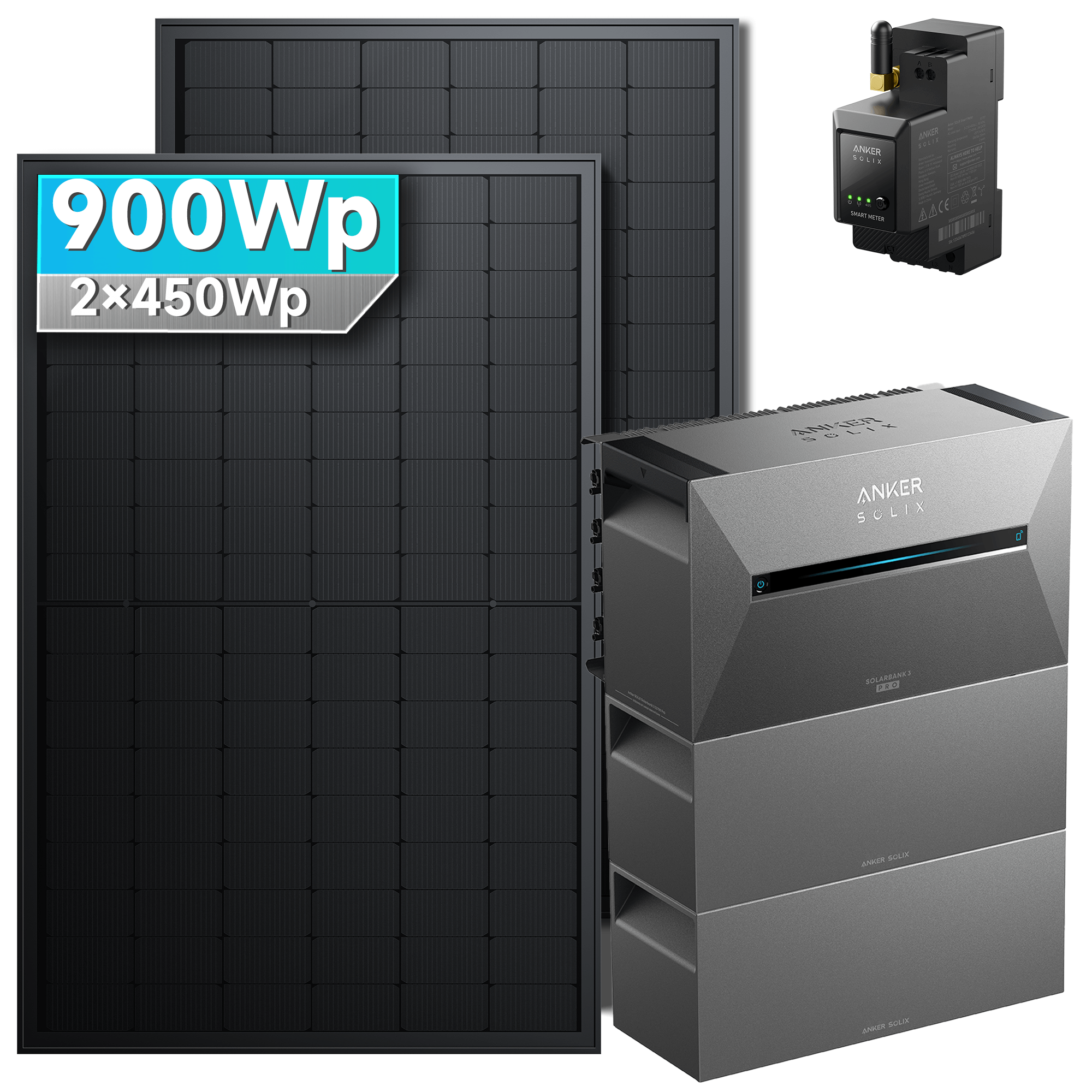Anker SOLIX Solarbank 3 E2700 Pro Balkonkraftwerk speicher mit 450Wp Solarmodul und MC4 Solarkabel Set