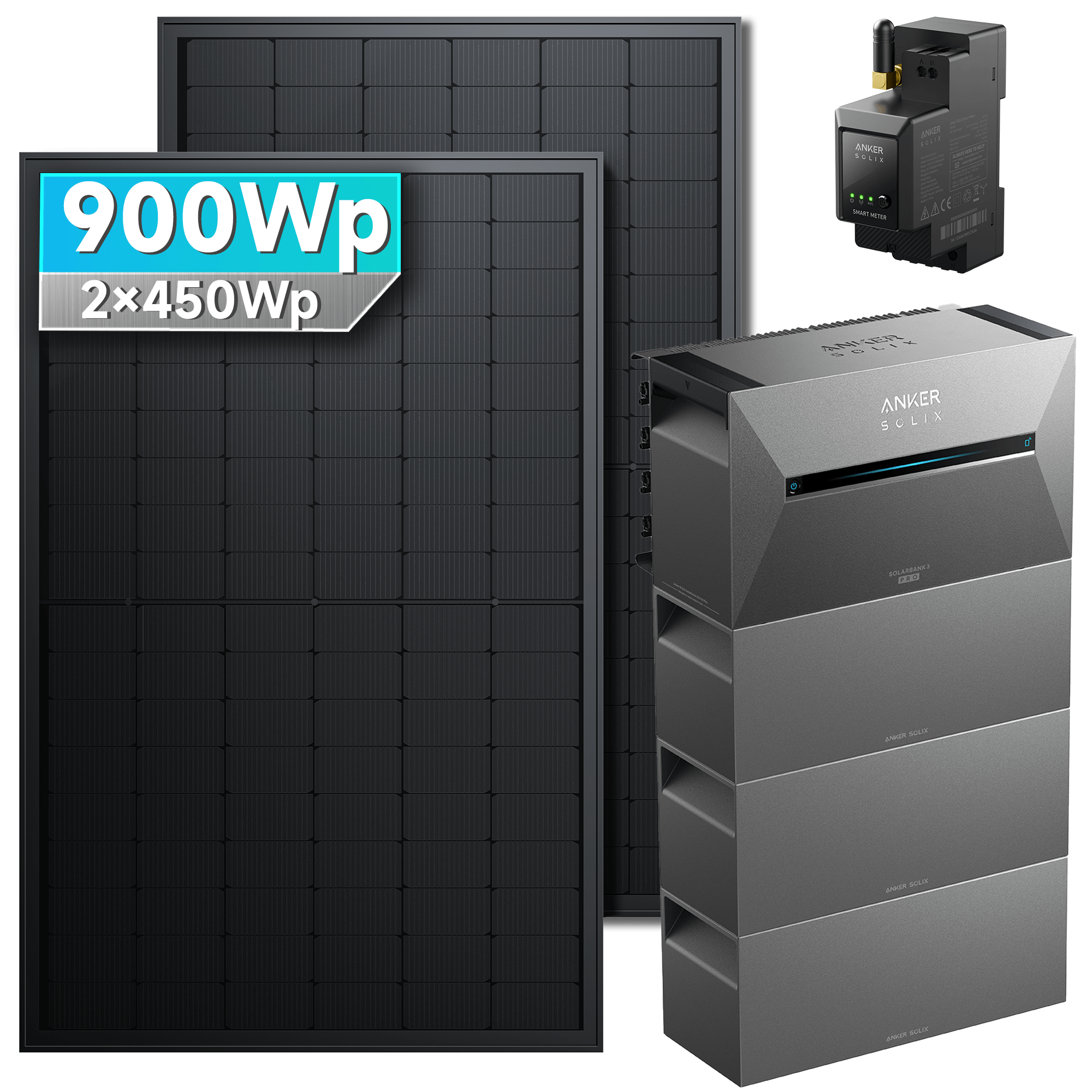 Anker SOLIX Solarbank 3 E2700 Pro Balkonkraftwerk speicher mit 450Wp Solarmodul und MC4 Solarkabel Set