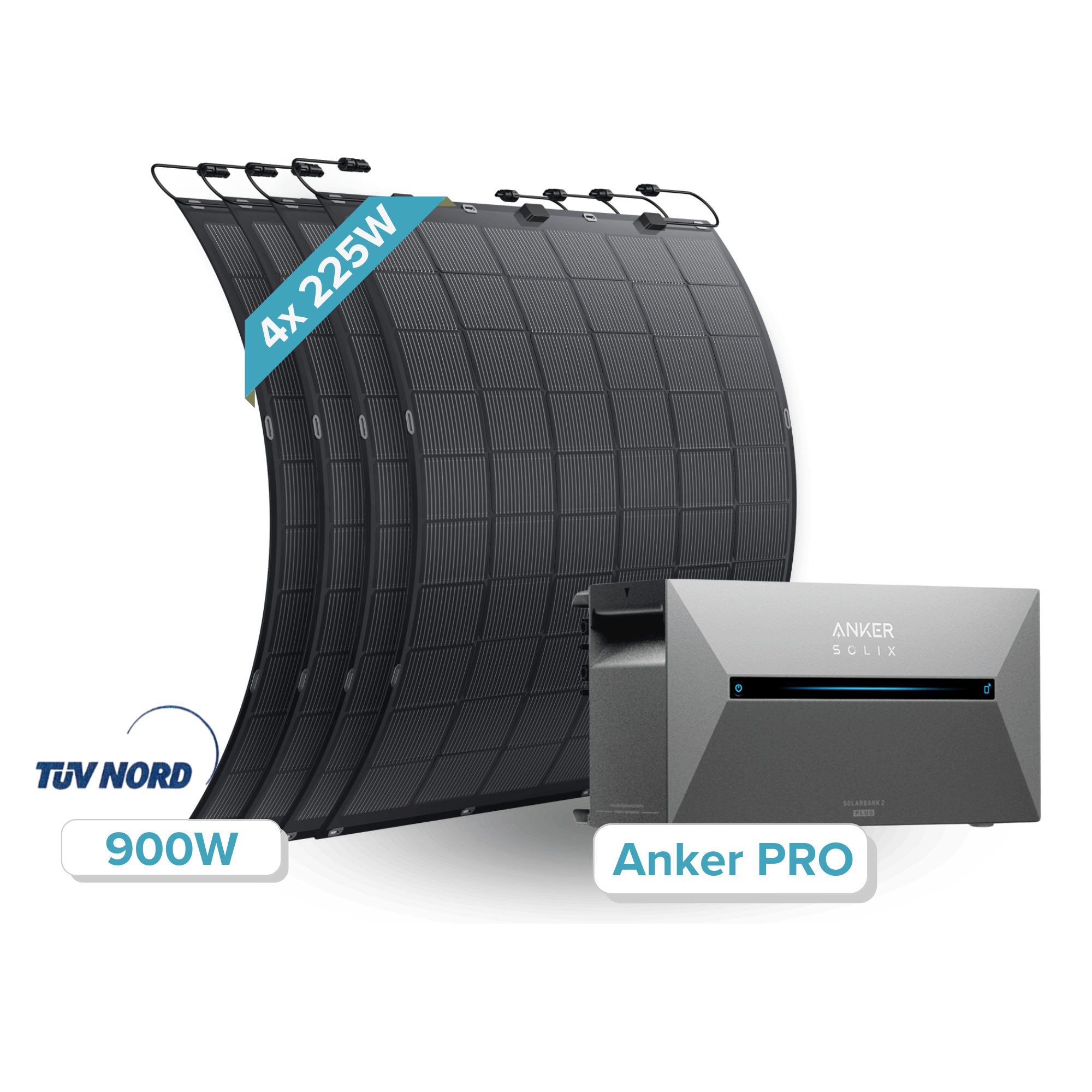 Flexibles 900W Solarmodul mit Anker SOLIX Speicher 1600Wh für vielseitige Anwendungen.