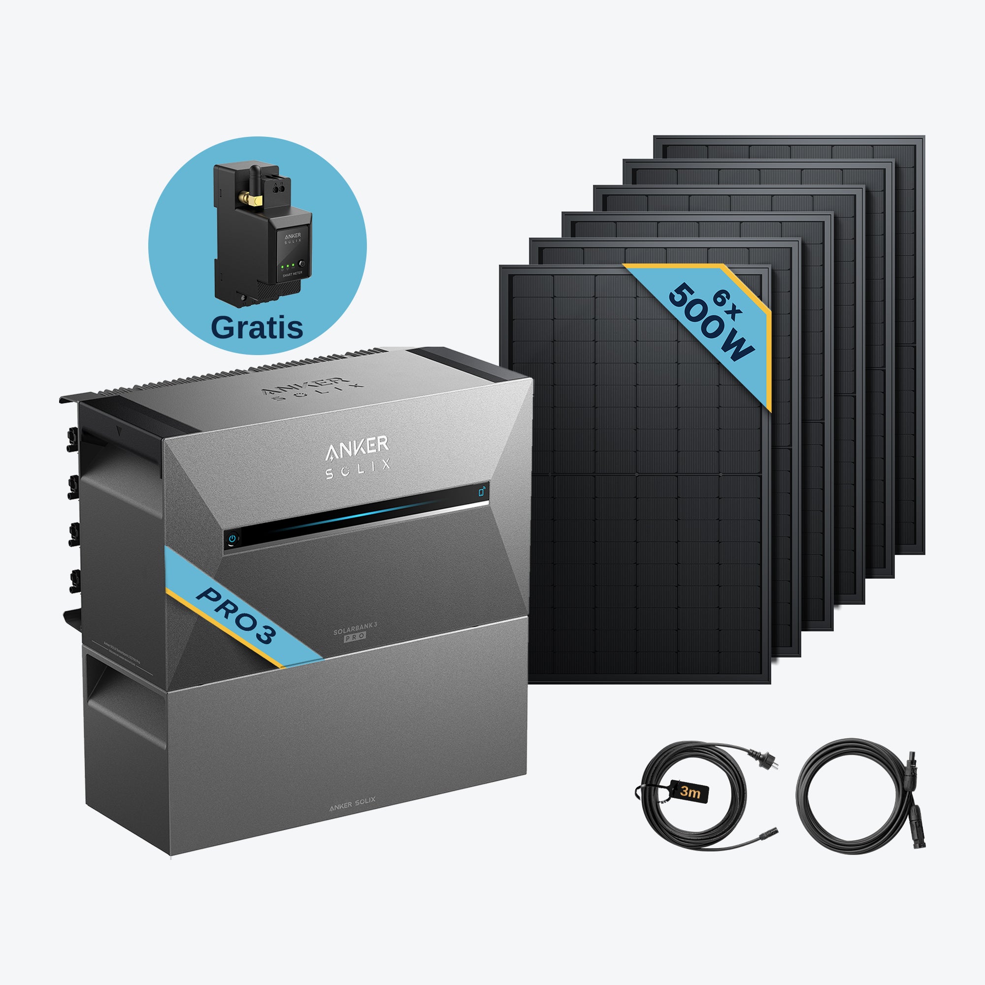 Anker SOLIX Solarbank 3 E2700 Pro Balkonkraftwerk speicher mit 500Wp Solarmodul und MC4 Solarkabel Set