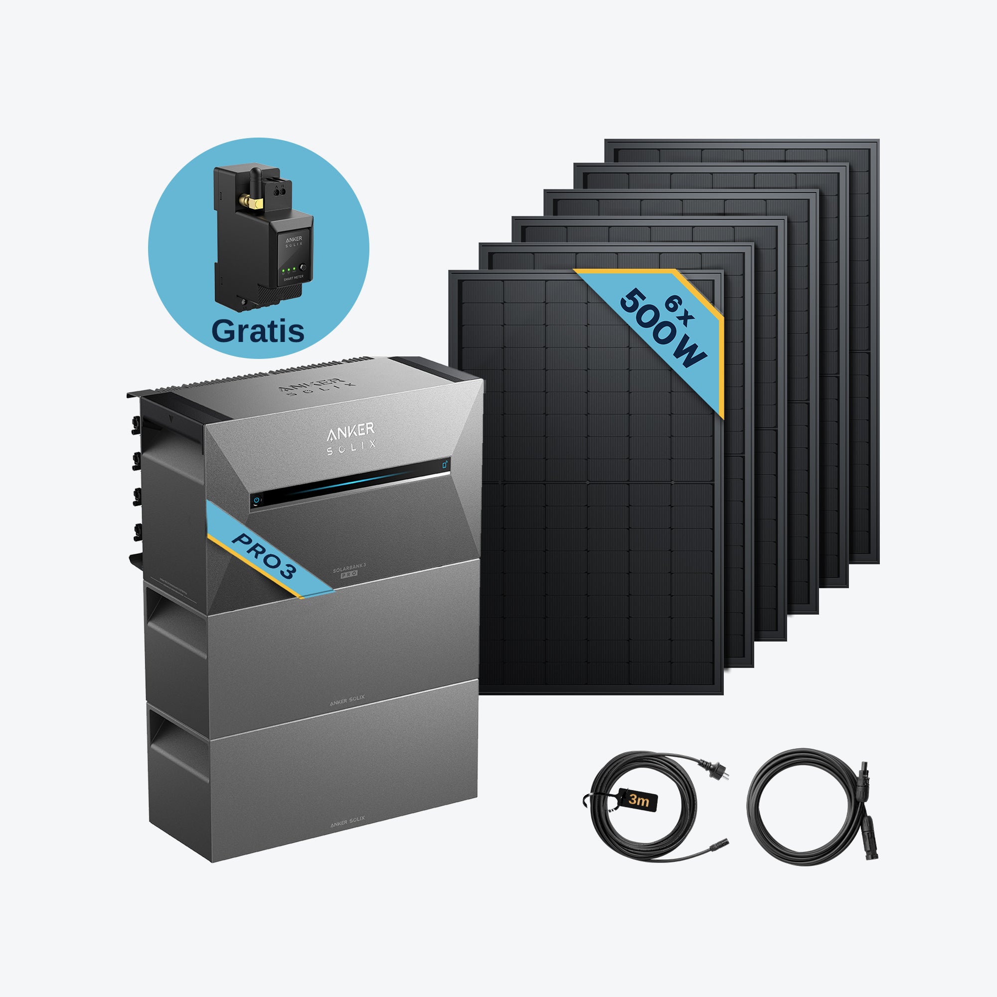 Anker SOLIX Solarbank 3 E2700 Pro Balkonkraftwerk speicher mit 500Wp Solarmodul und MC4 Solarkabel Set