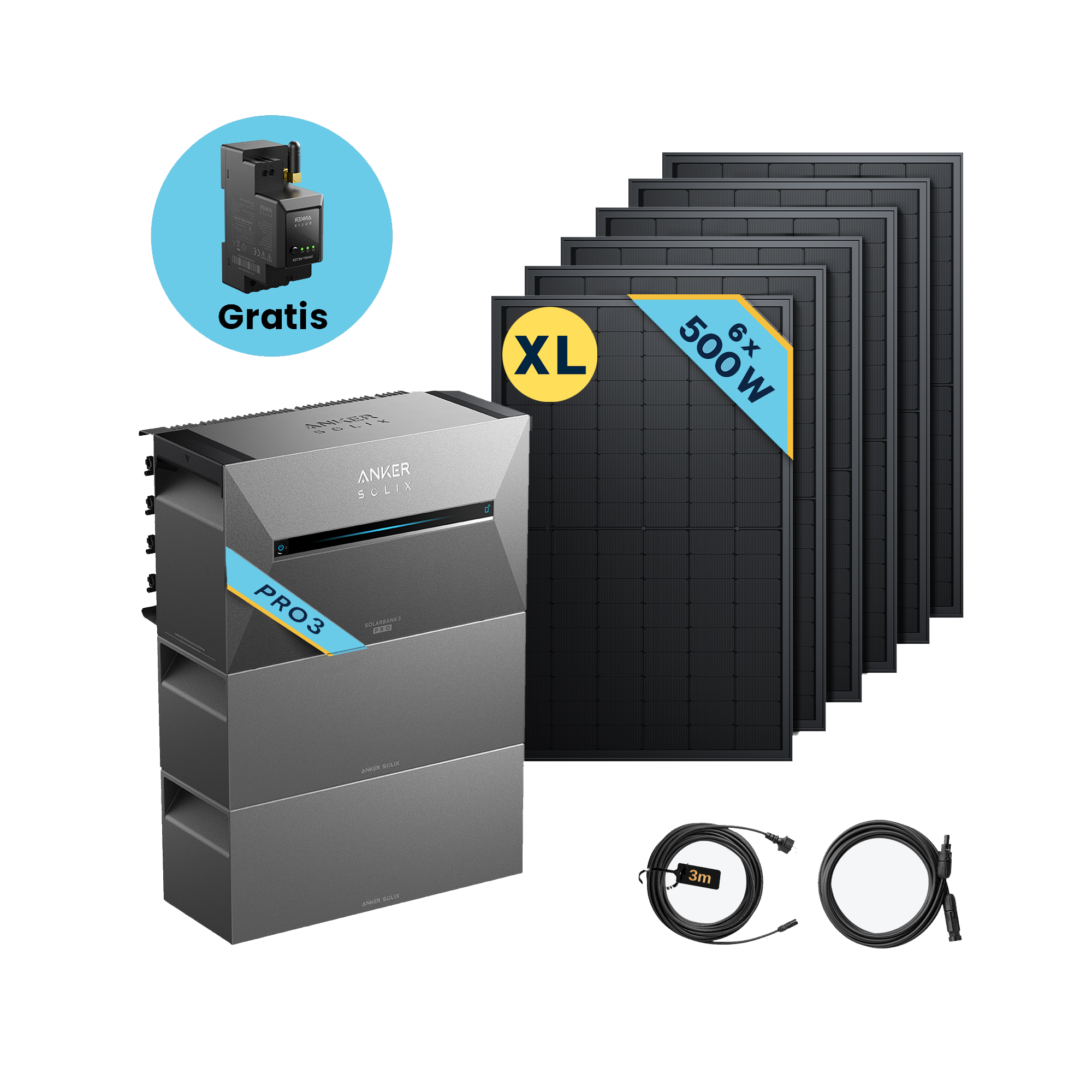 Anker SOLIX Solarbank 3 E2700 Pro Balkonkraftwerk speicher mit 500Wp Solarmodul und MC4 Solarkabel Set