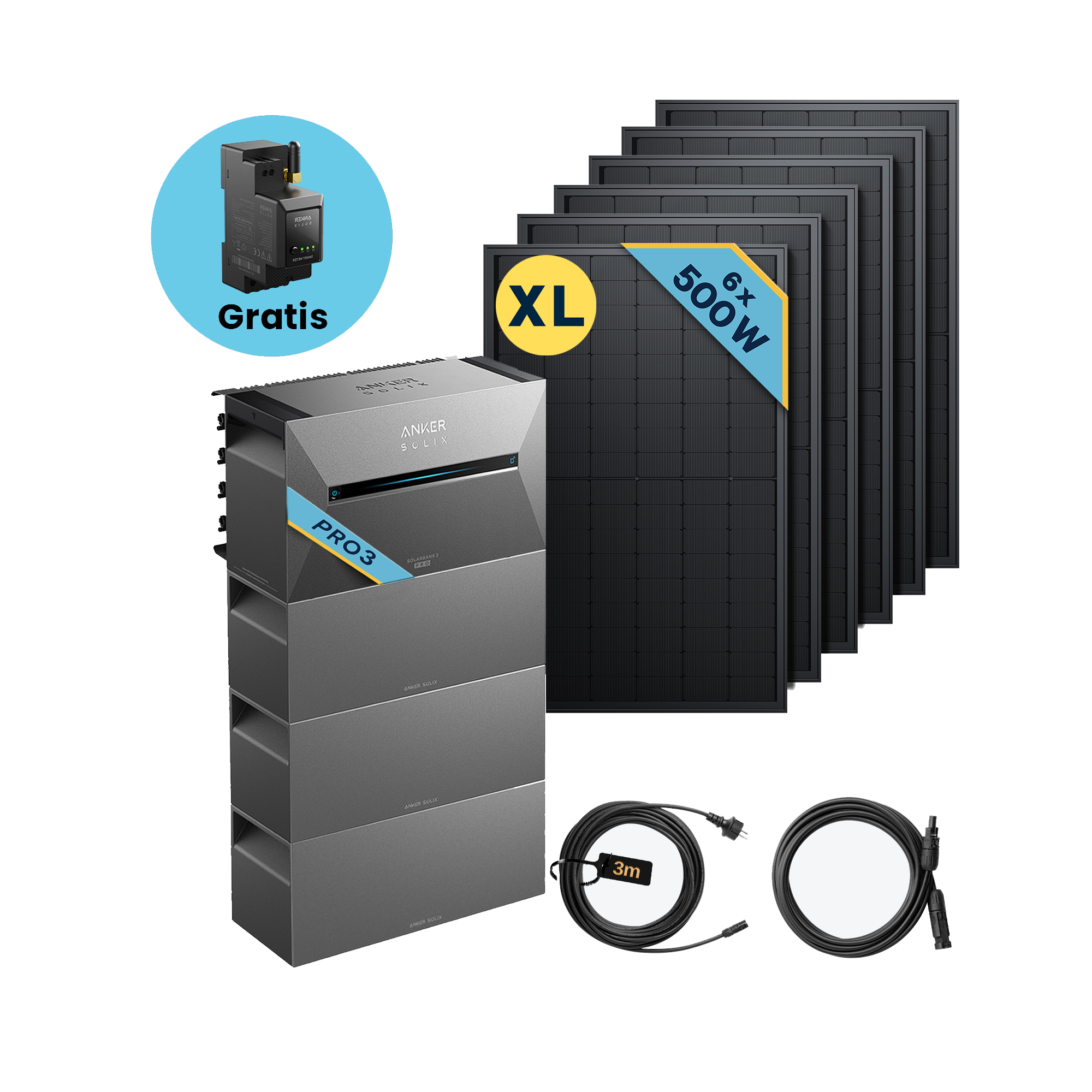 Anker SOLIX Solarbank 3 E2700 Pro Balkonkraftwerk speicher mit 500Wp Solarmodul und MC4 Solarkabel Set