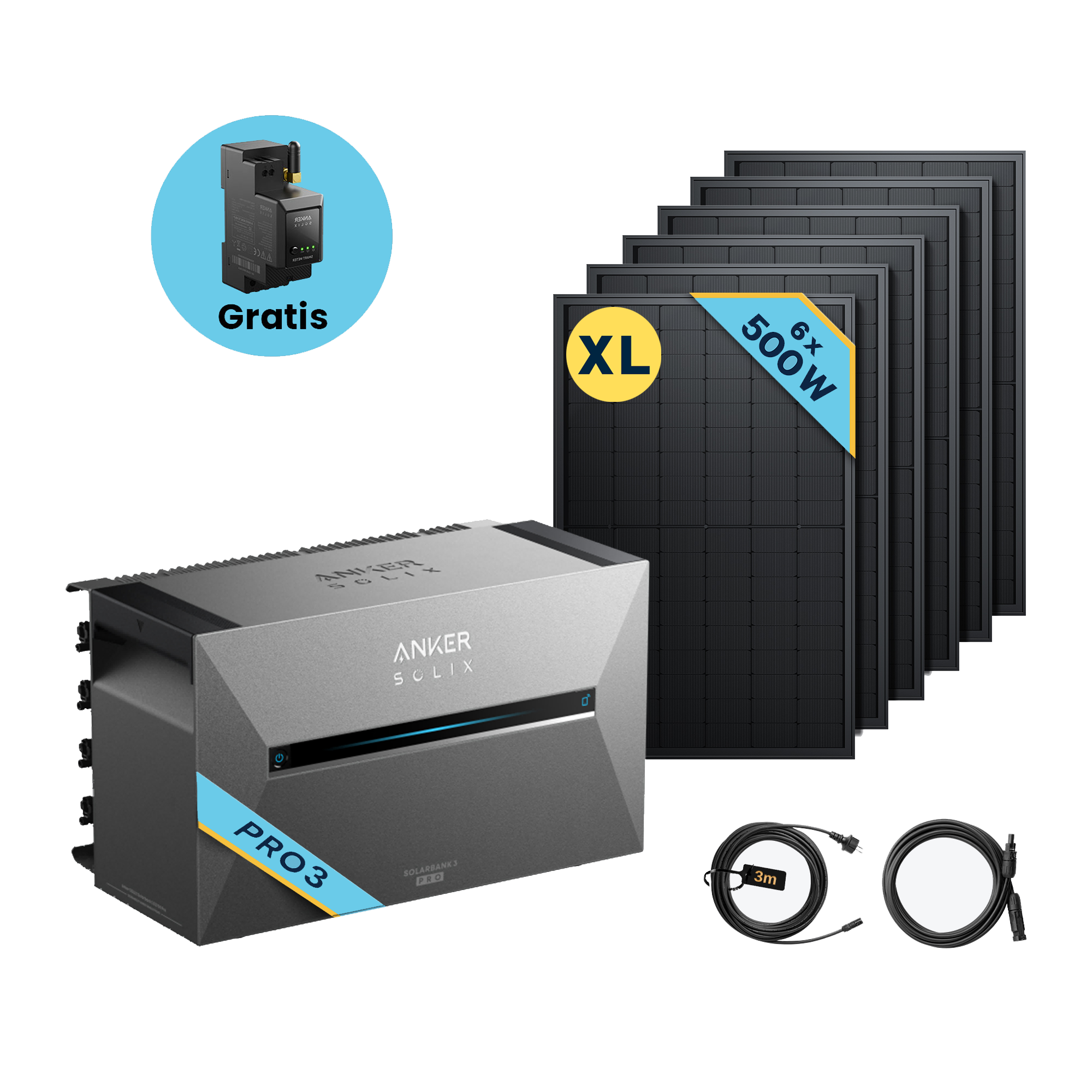 Anker SOLIX Solarbank 3 E2700 Pro Balkonkraftwerk speicher mit 500Wp Solarmodul und MC4 Solarkabel Set