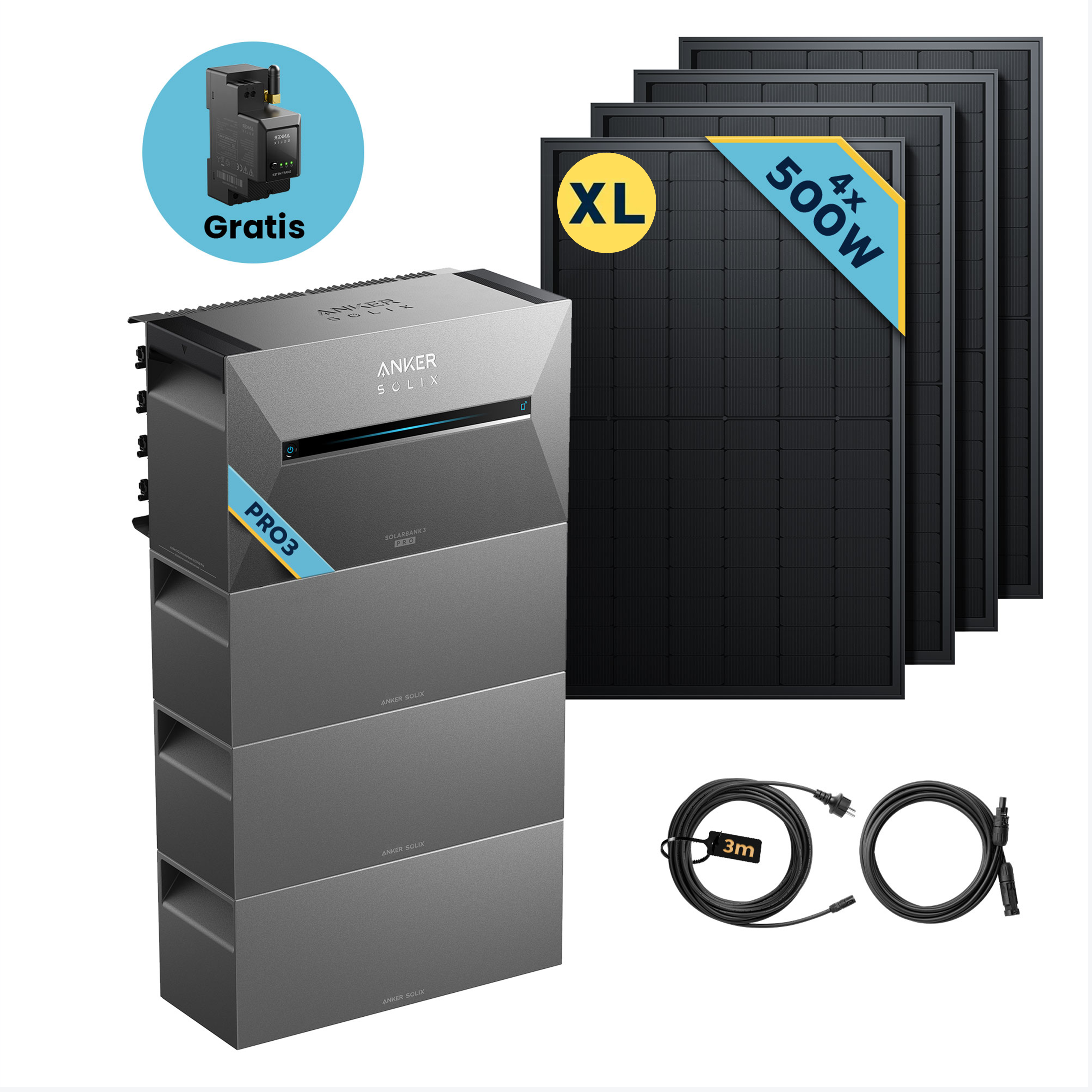 Anker SOLIX Solarbank 3 E2700 Pro Balkonkraftwerk speicher mit 500Wp Solarmodul und MC4 Solarkabel Set