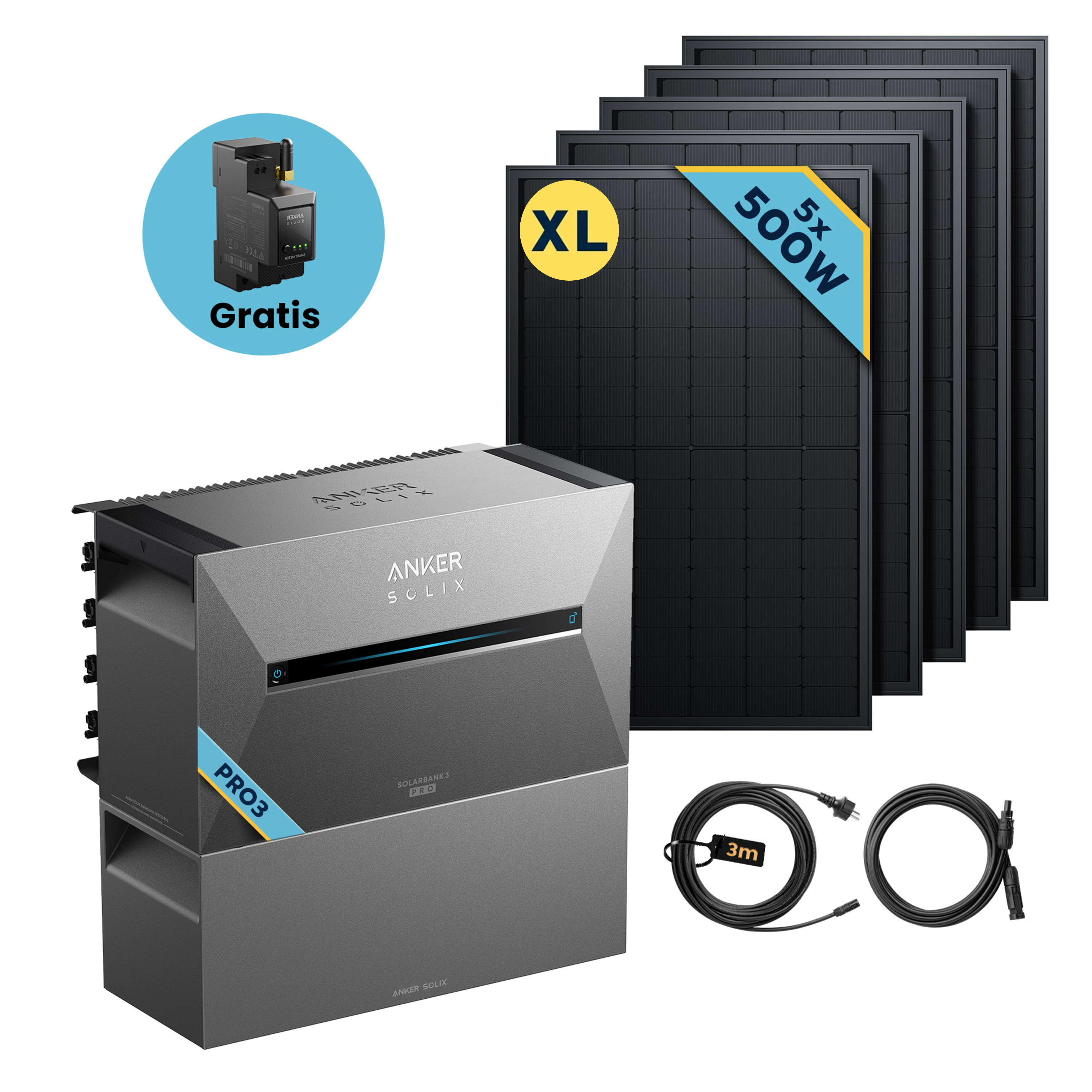 Anker SOLIX Solarbank 3 E2700 Pro Balkonkraftwerk speicher mit 500Wp Solarmodul und MC4 Solarkabel Set