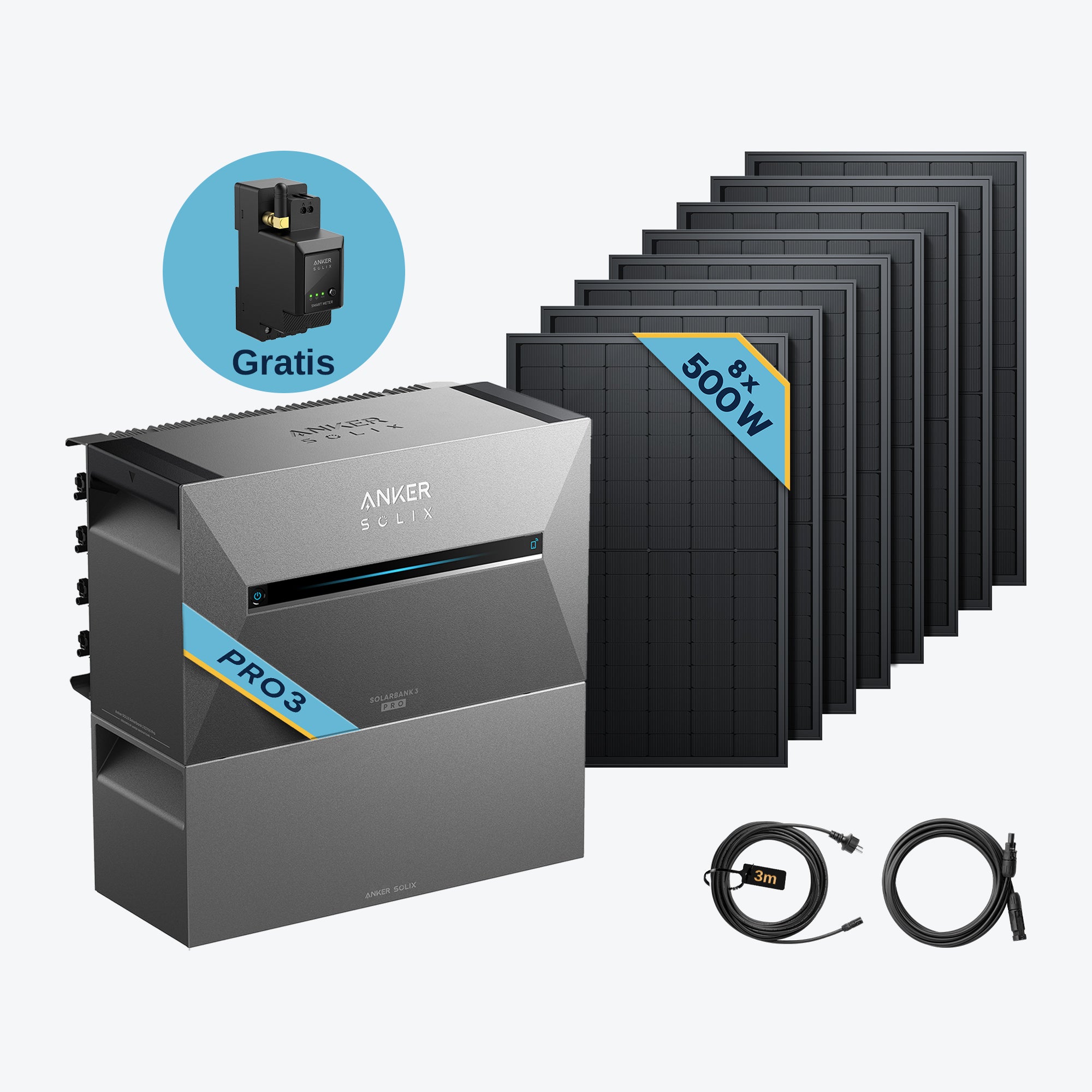 Anker SOLIX Solarbank 3 E2700 Pro Balkonkraftwerk speicher mit 500Wp Solarmodul und MC4 Solarkabel Set