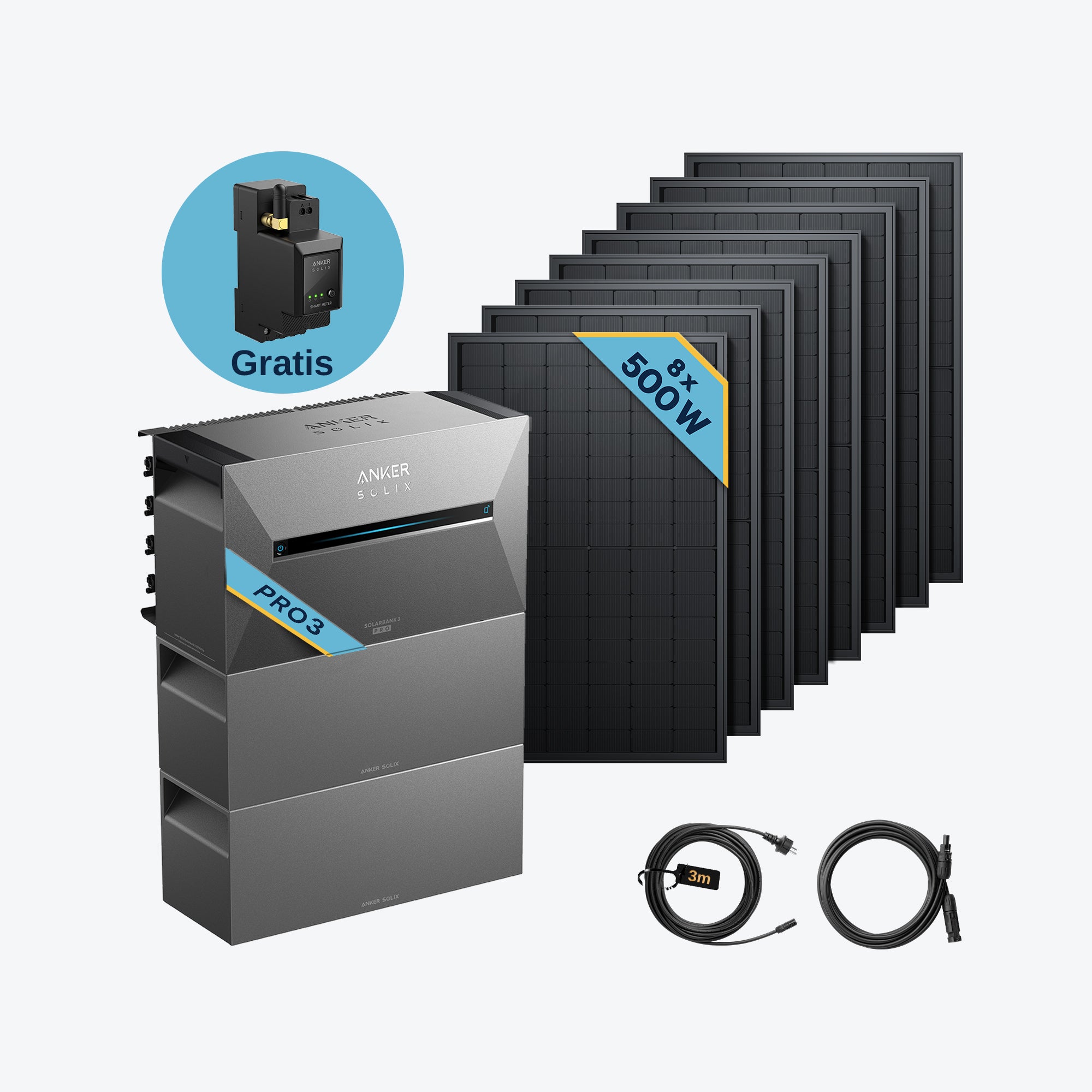 Anker SOLIX Solarbank 3 E2700 Pro Balkonkraftwerk speicher mit 500Wp Solarmodul und MC4 Solarkabel Set