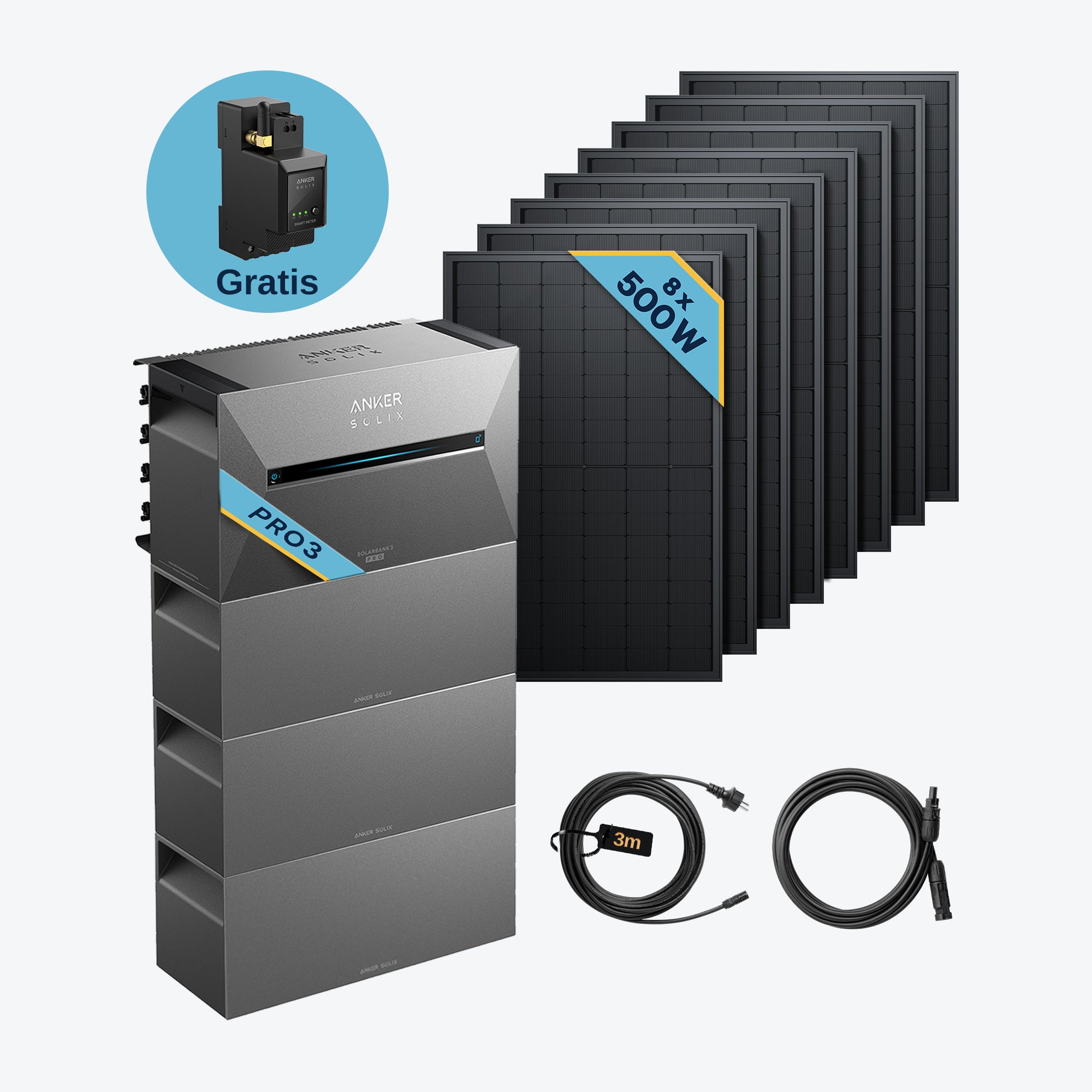 Anker SOLIX Solarbank 3 E2700 Pro Balkonkraftwerk speicher mit 500Wp Solarmodul und MC4 Solarkabel Set