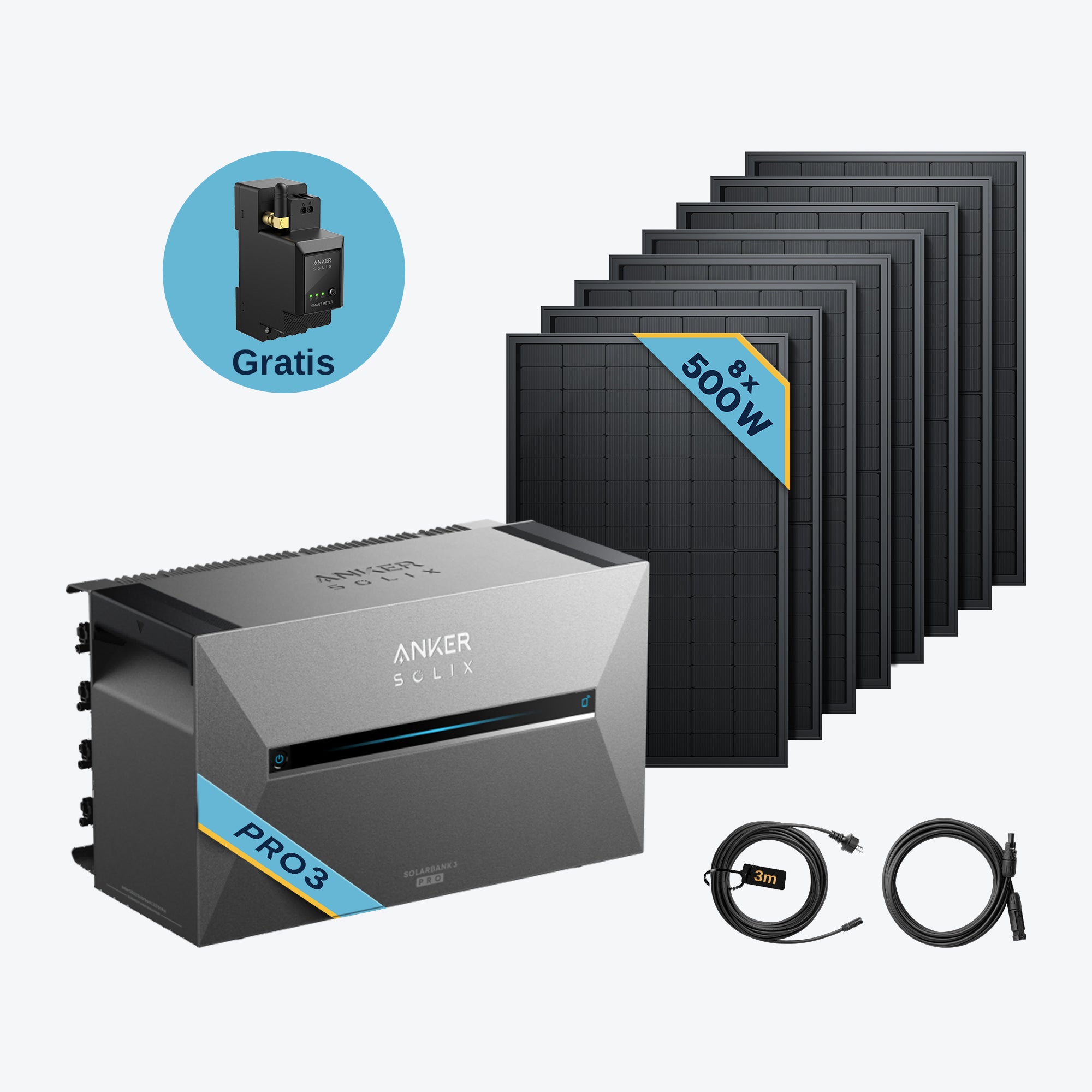 Anker SOLIX Solarbank 3 E2700 Pro Balkonkraftwerk speicher mit 500Wp Solarmodul und MC4 Solarkabel Set