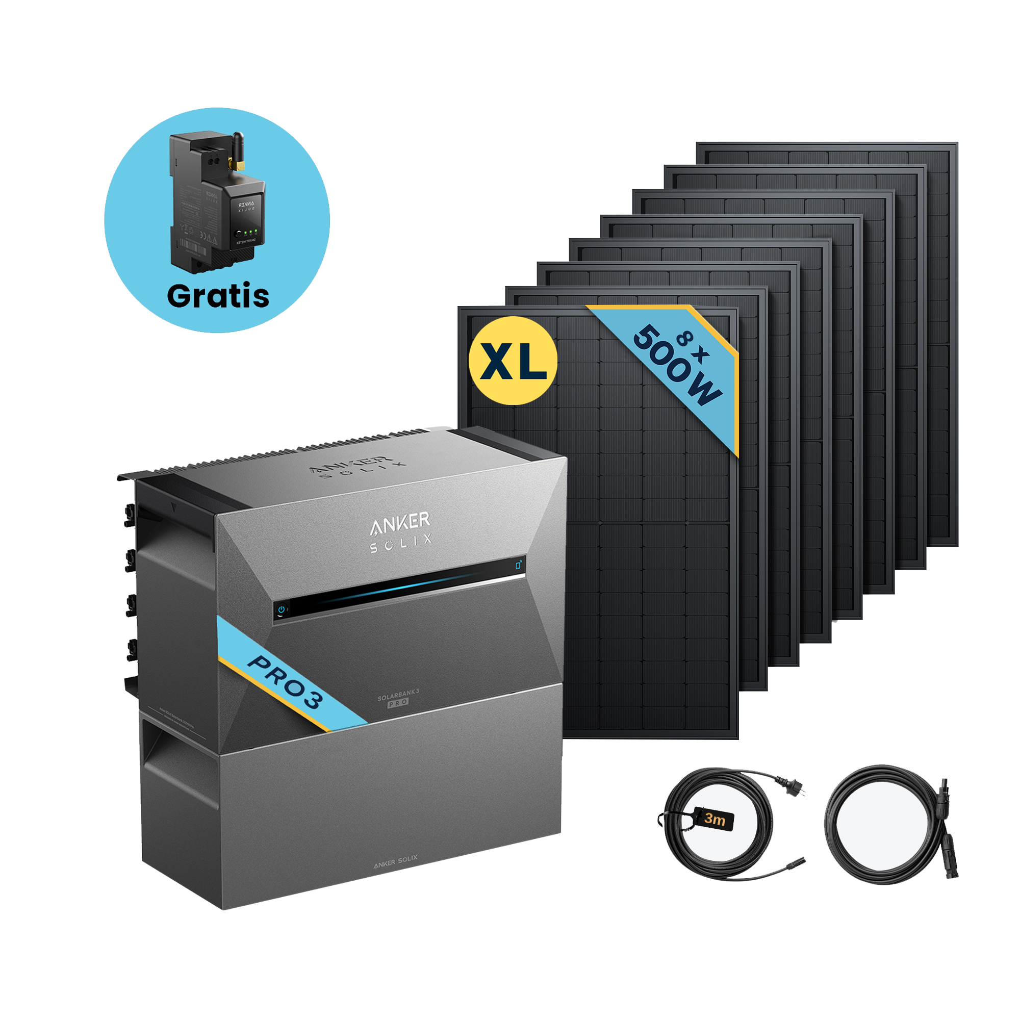 Anker SOLIX Solarbank 3 E2700 Pro Balkonkraftwerk speicher mit 500Wp Solarmodul und MC4 Solarkabel Set