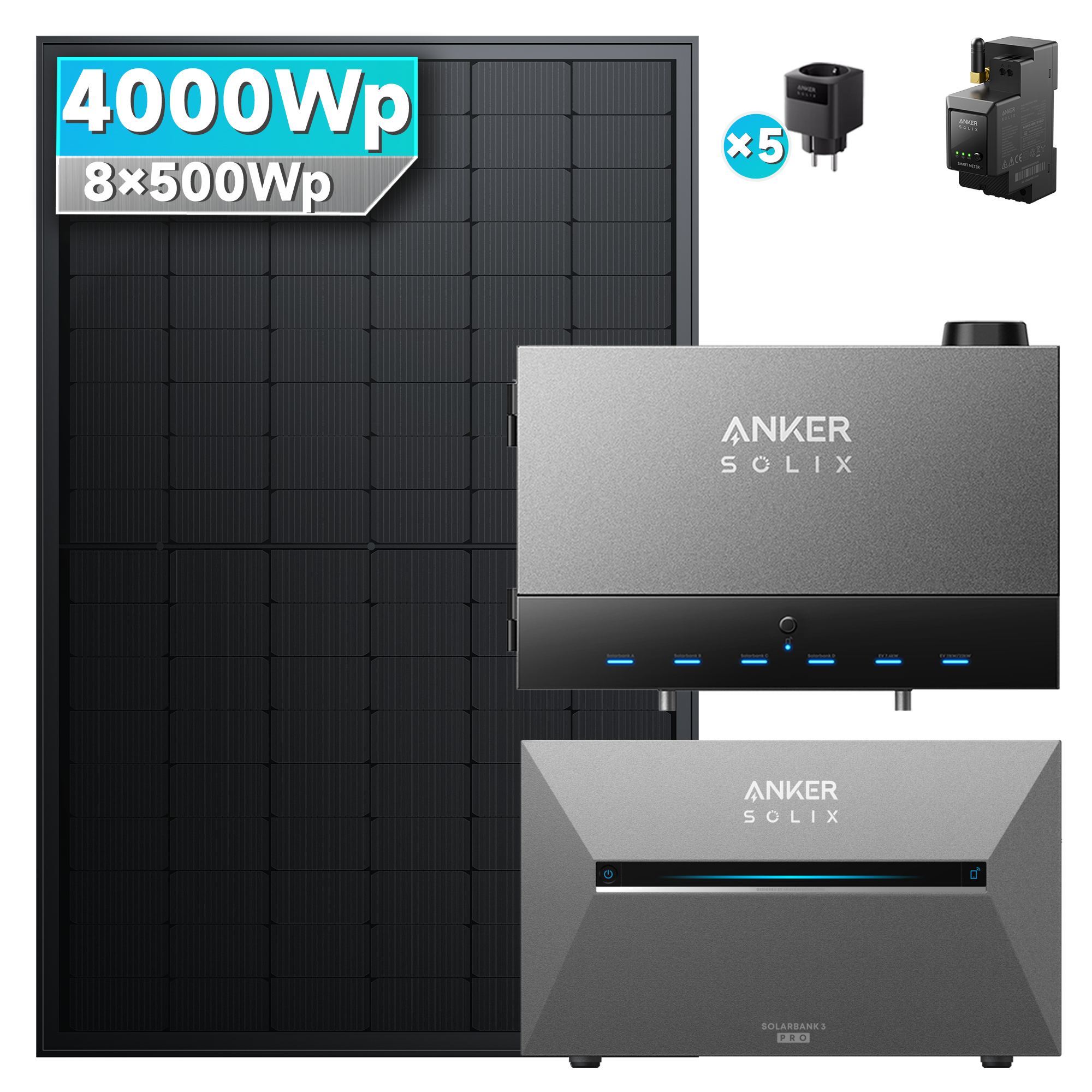 Anker SOLIX Power Dock mit Solarbank 3 E2700 Pro x 1 Balkonkraftwerk speicher mit 500W Solarmodul und MC4 Solarkabel Set