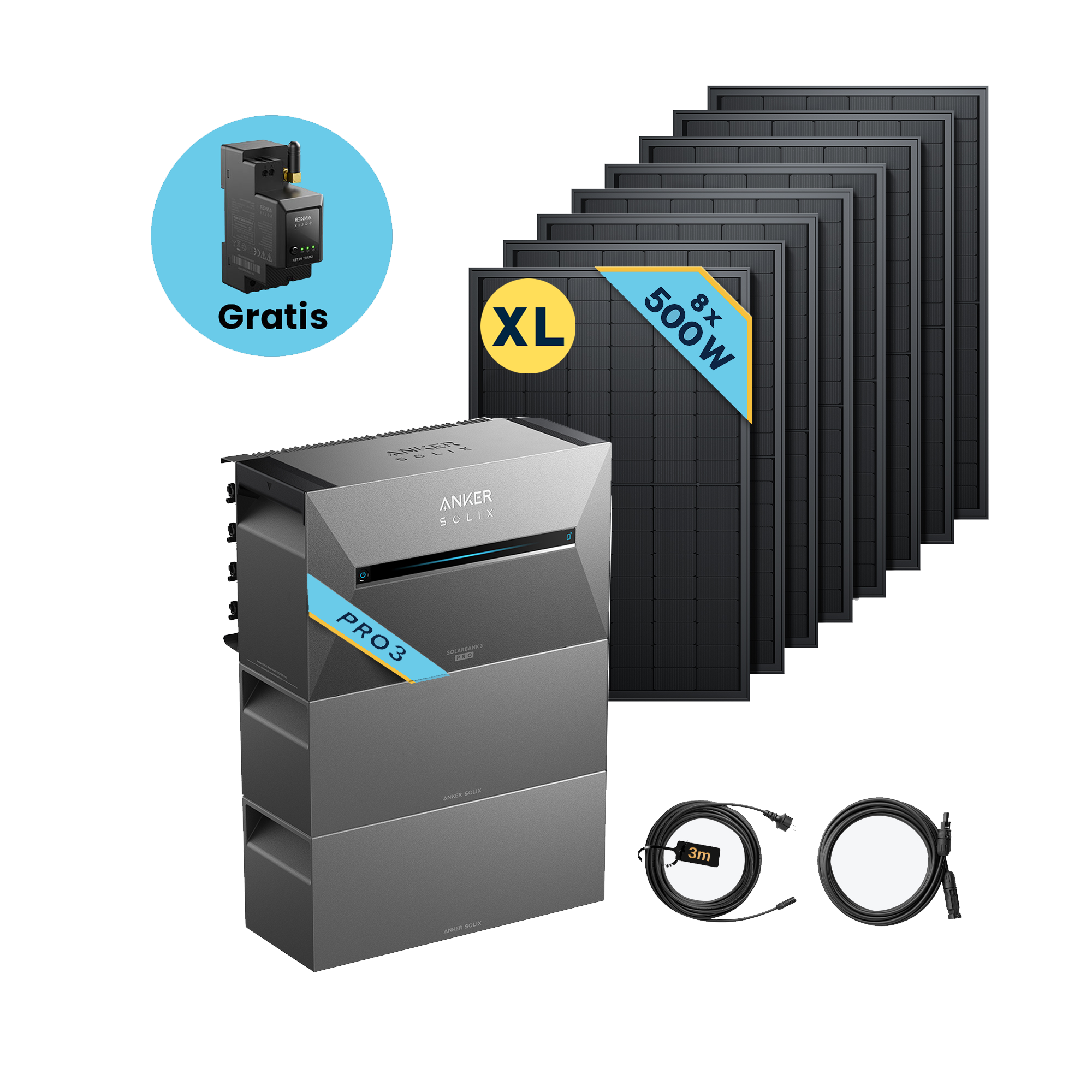 Anker SOLIX Solarbank 3 E2700 Pro Balkonkraftwerk speicher mit 500Wp Solarmodul und MC4 Solarkabel Set