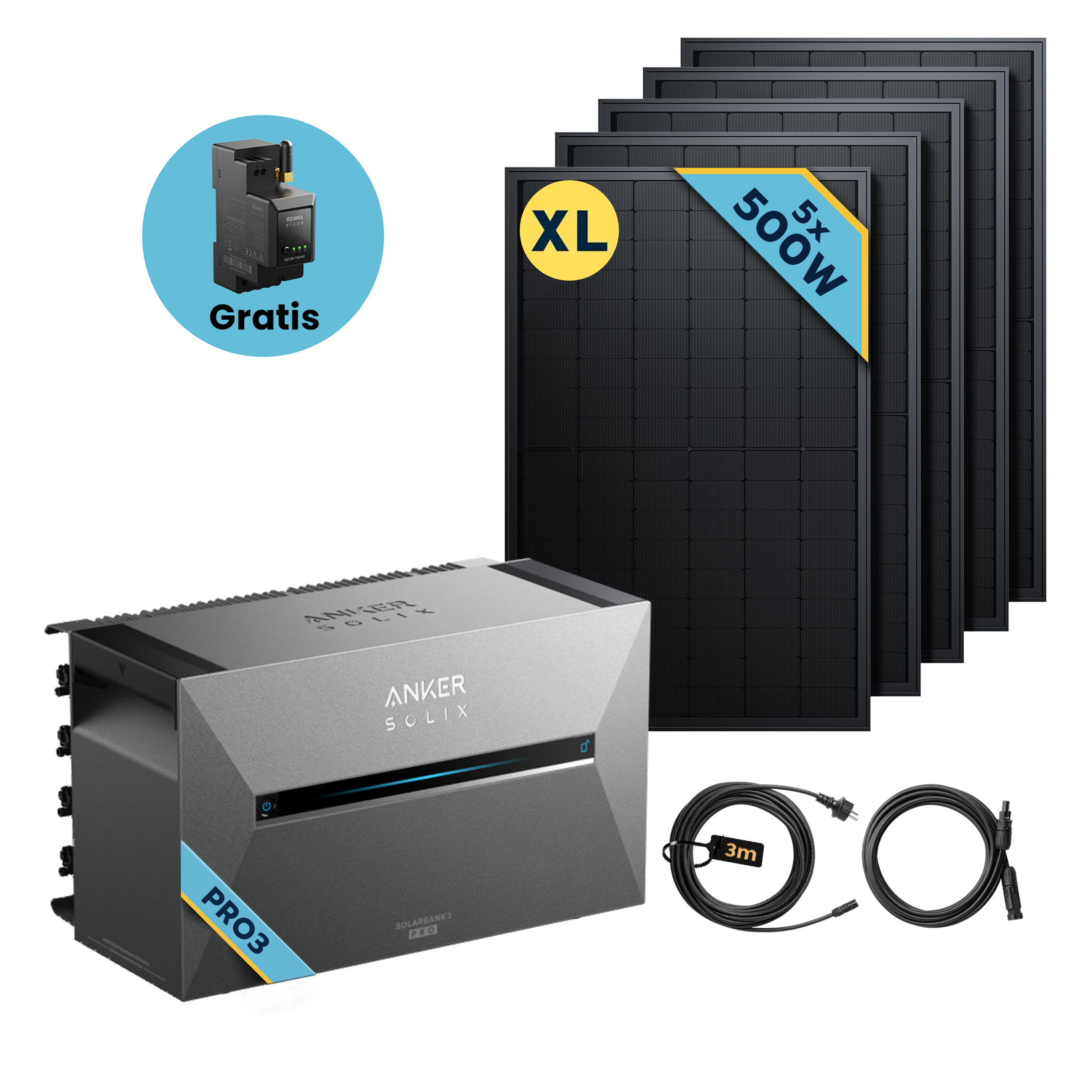 Anker SOLIX Solarbank 3 E2700 Pro Balkonkraftwerk speicher mit 500Wp Solarmodul und MC4 Solarkabel Set