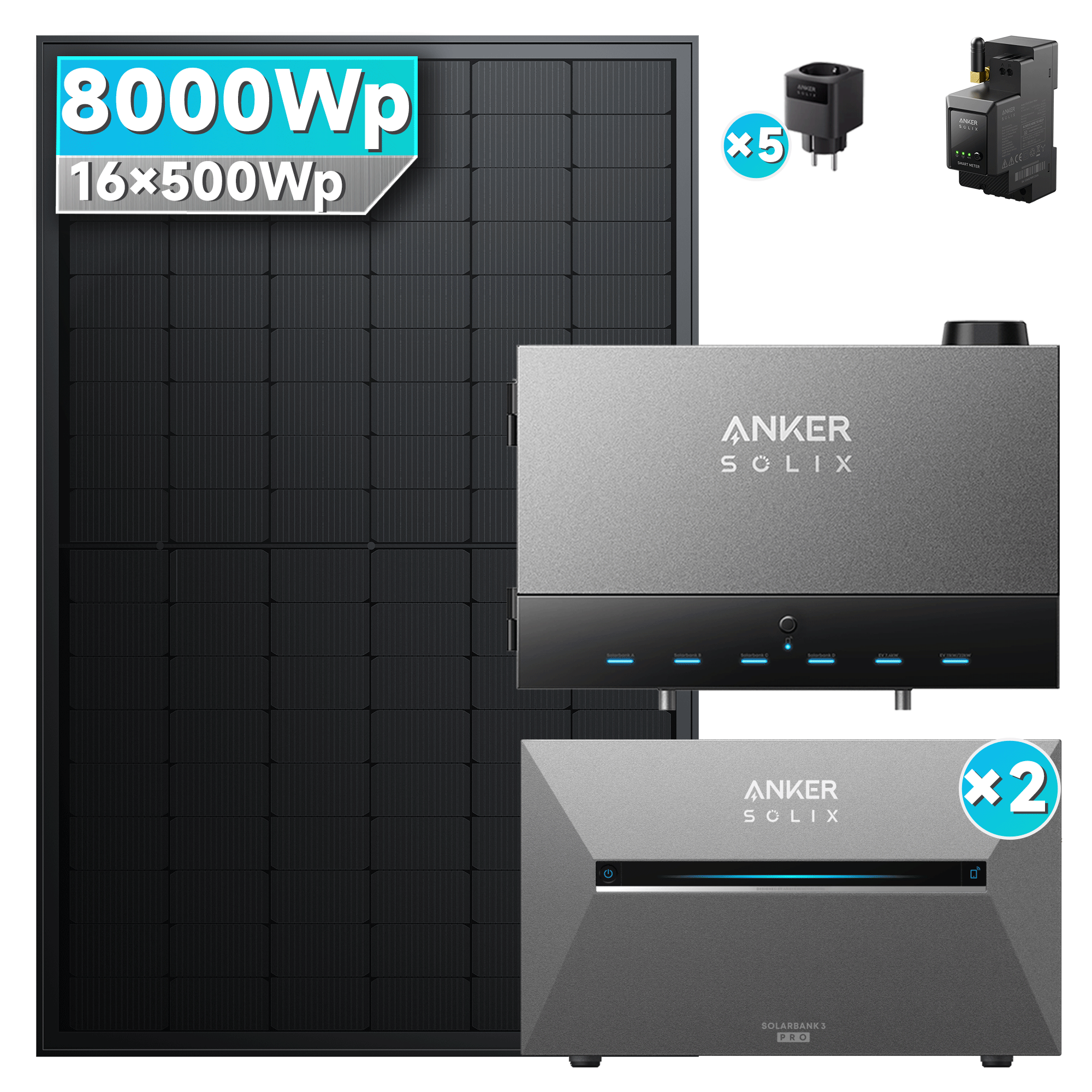 Anker SOLIX Power Dock mit Solarbank 3 E2700 Pro x 2 Balkonkraftwerk speicher mit 500W Solarmodul und MC4 Solarkabel Set