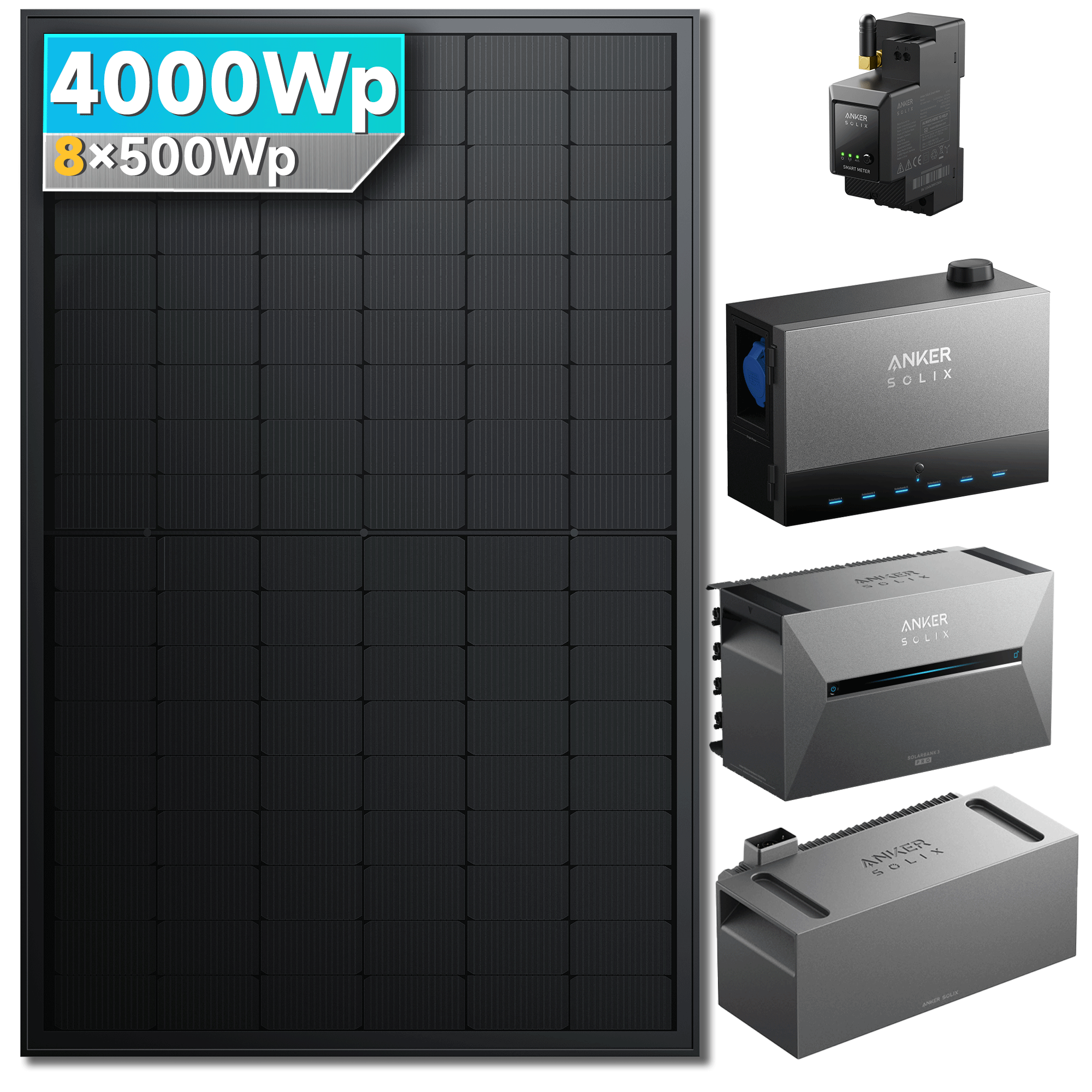 Anker SOLIX Solarbank 3 E2700 Pro mit Power Dock, Balkonkraftwerk speicher mit 500W Solarmodul und MC4 Solarkabel Set