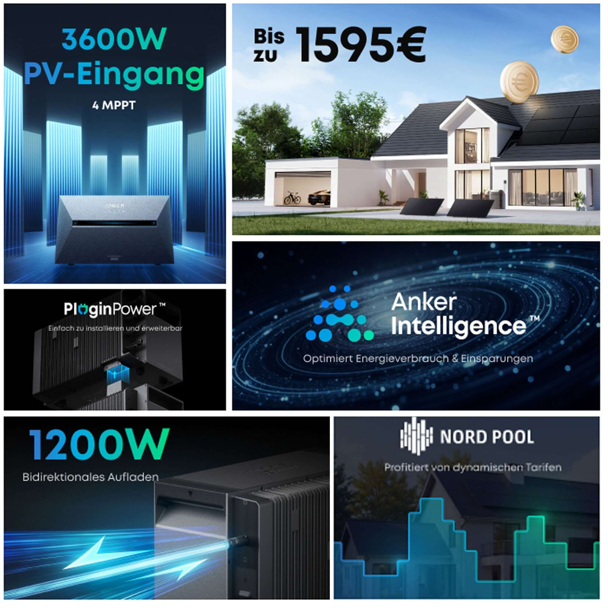 Anker SOLIX Solarbank 3 E2700 Pro Balkonkraftwerk speicher mit 450Wp Solarmodul Basic-Set mit 3600W PV-Eingang
