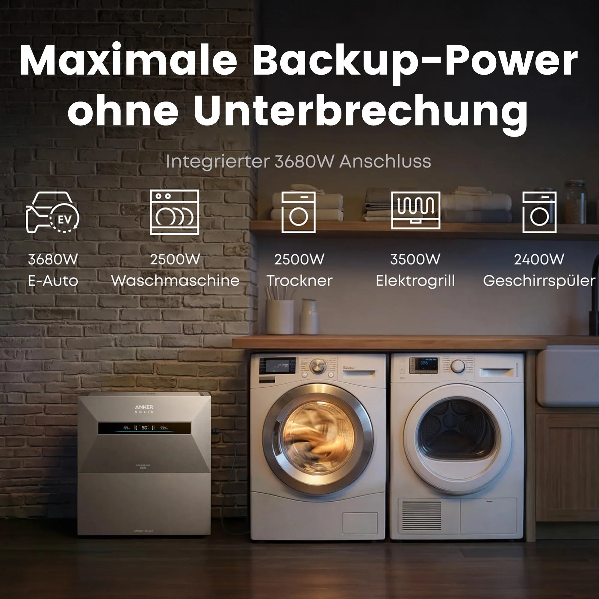 Anker SOLIX Solarbank Max AC Speicher 7000Wh mit maximaler Backup-Power und integriertem 3680W Anschluss