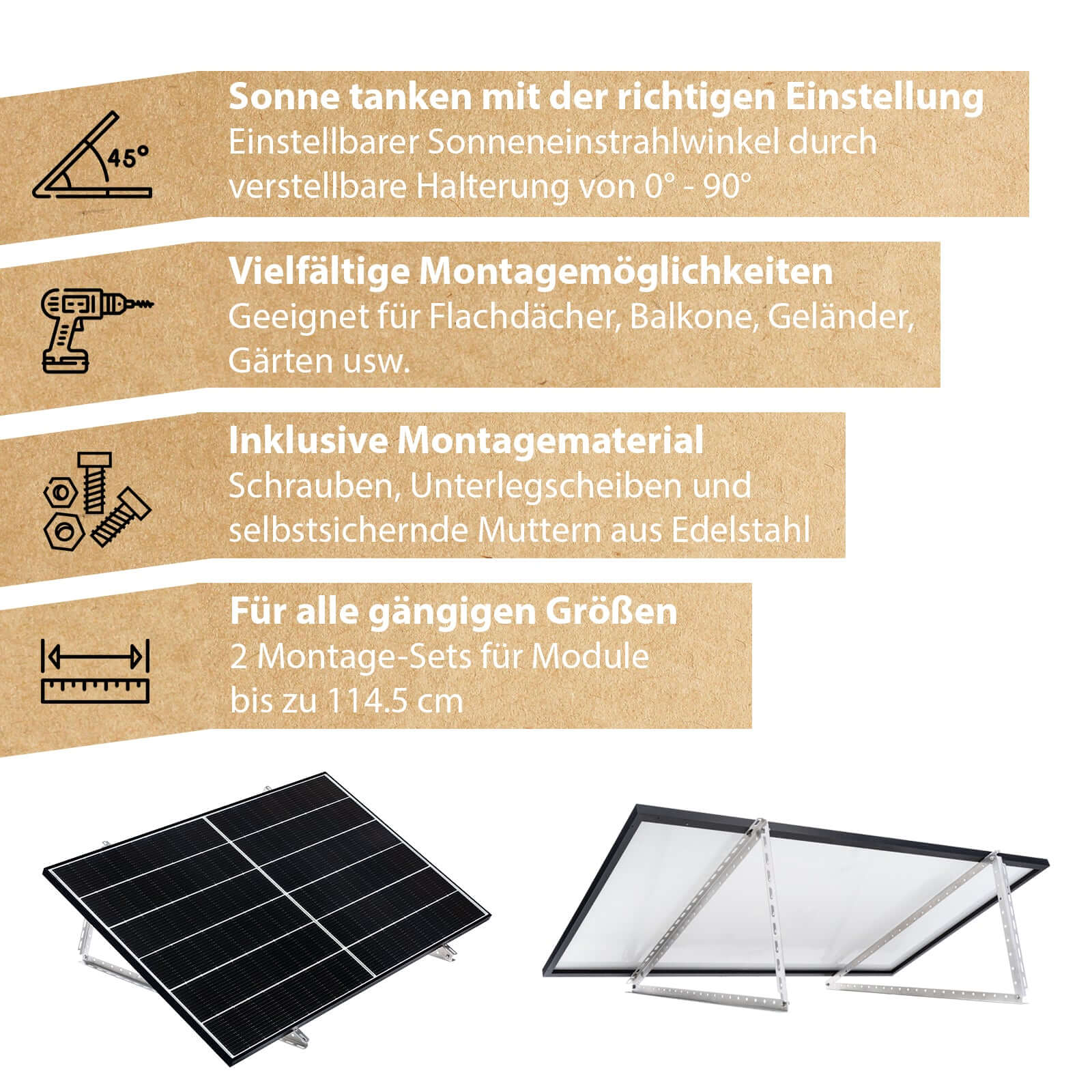 Solarmodul Halterung für Garten/Flachdach/Fassade made in Germany, Solarpanel Halterung, Balkonkraftwerk Halterung für 2 Solarmodule,0% MwSt.