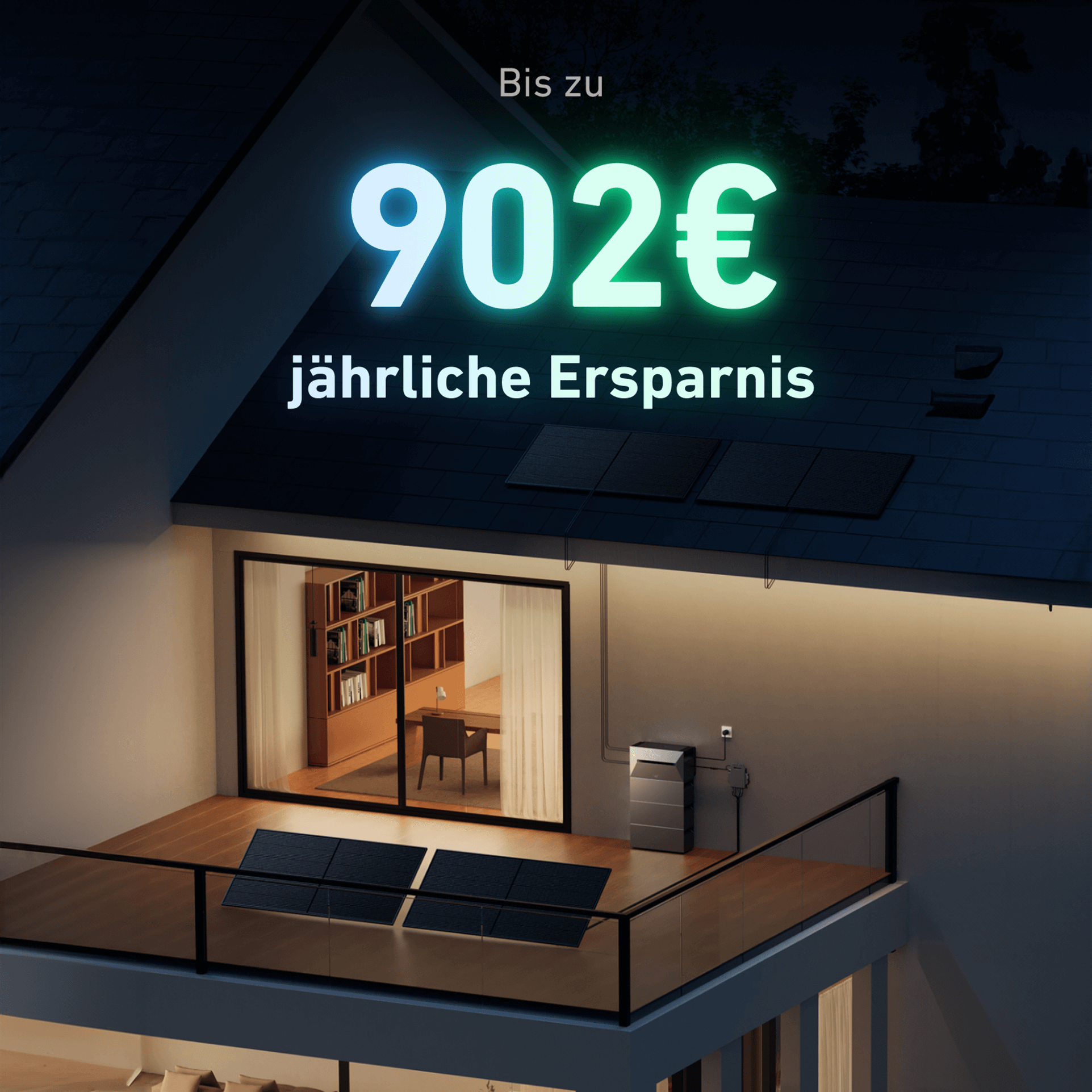 Anker SOLIX Solarbank 2 E1600 AC Speicher 1600wh Werbung mit 902€ jährliche Ersparnis und Balkonkraftwerk.