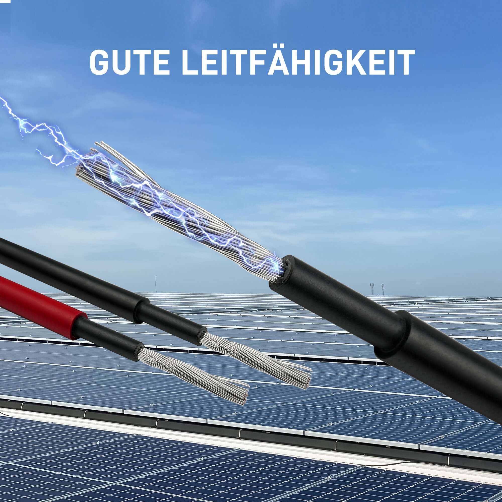 Solarkabel H1Z2Z2-K Verlängerungskabel für Solarmodule mit guter Leitfähigkeit in rot und schwarz.