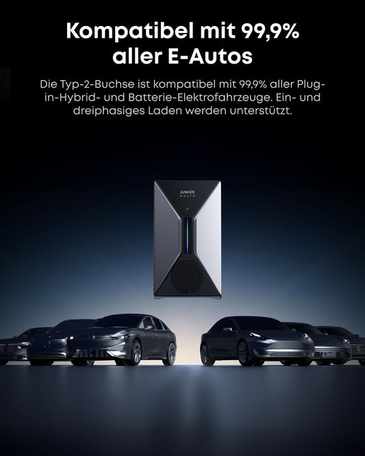 Anker SOLIX V1 Smartes Ladegerät für E-Autos - 7.4kW/11kW/22kW, Steckdosenversion und Kabelversion mit Typ-2-Buchse.